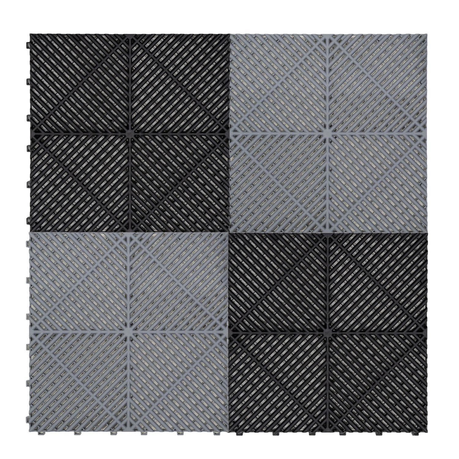 MonsterShop Vented Garage Floor Tiles with Edges 60 Black & 60 Grey