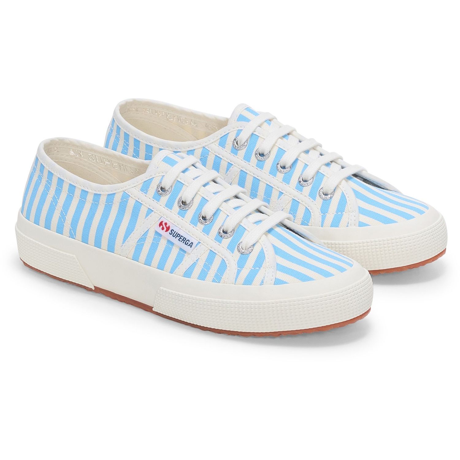 Superga 2750 Stripes Print Off White/Azure Canvas Shoes for Female - Size 37