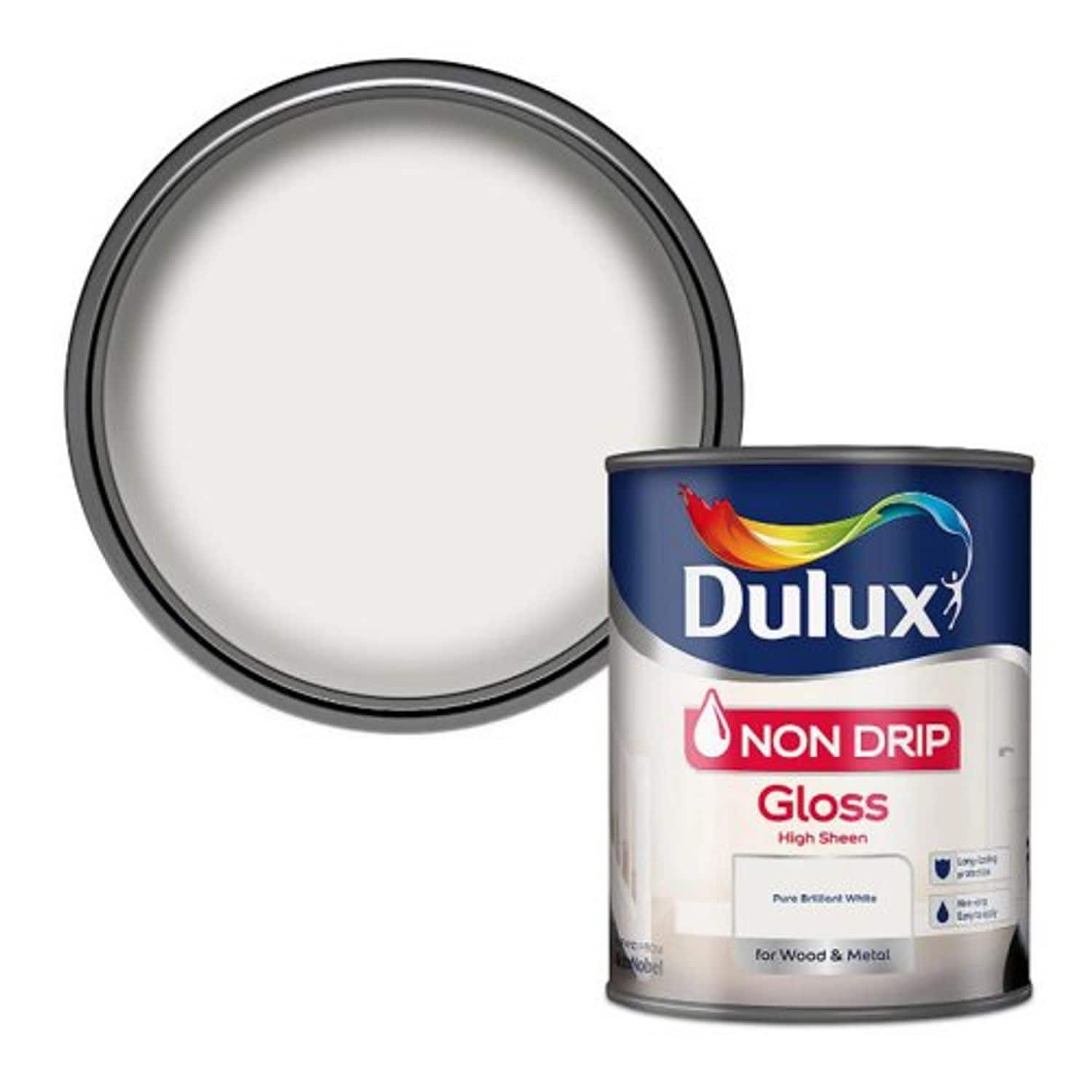 Dulux Non Drip Gloss Paint for Wood and Metal - Pure Brilliant White 750 ml