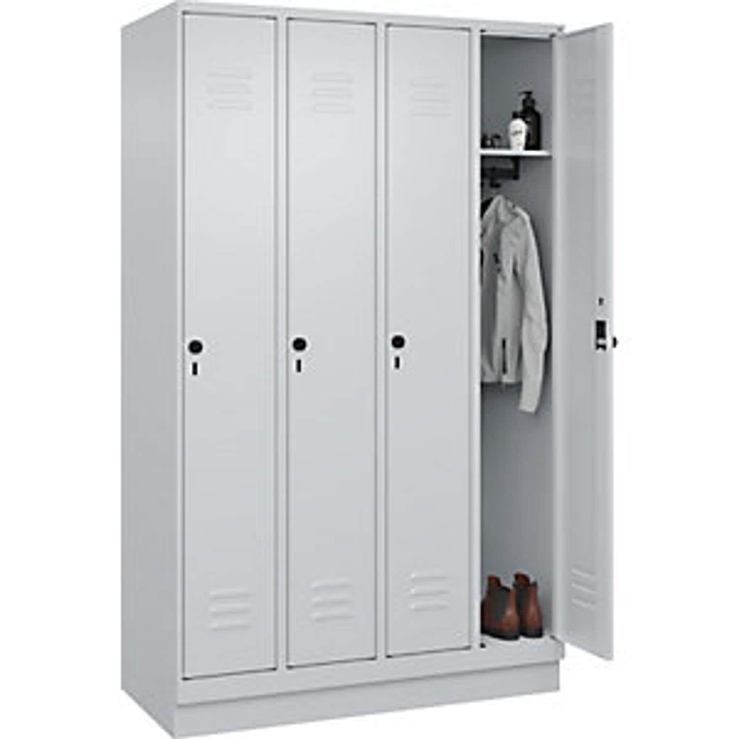 EUROKRAFTpro Classic Plus Clothes Locker 4 Compartments Light Grey W 1200mm with