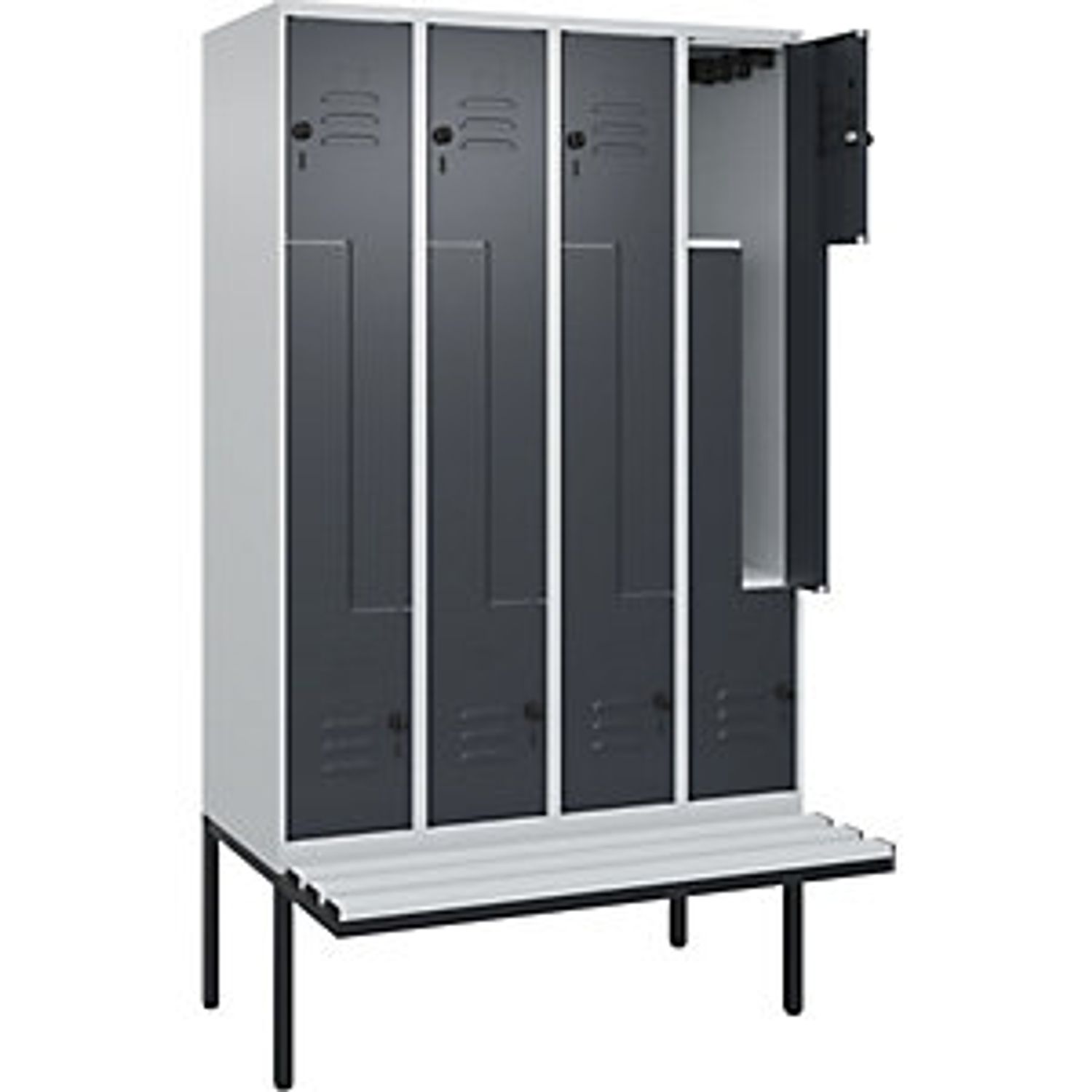 EUROKRAFTpro Classic Plus Bench Seat Clothes Locker 3 Compartments Light Grey/li