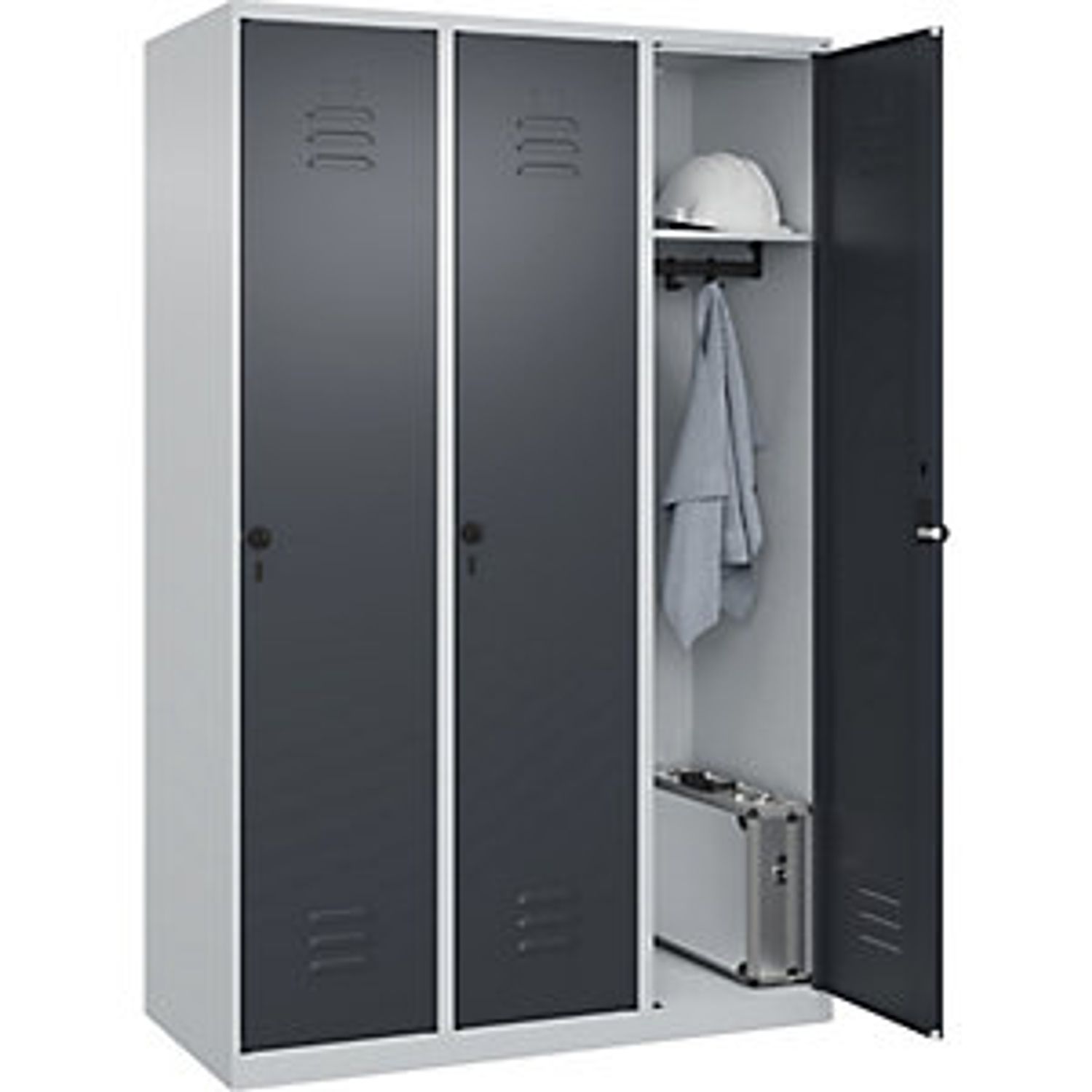 EUROKRAFTpro Classic Plus Clothes Locker 3 Compartments Light Grey/grey W 1200mm