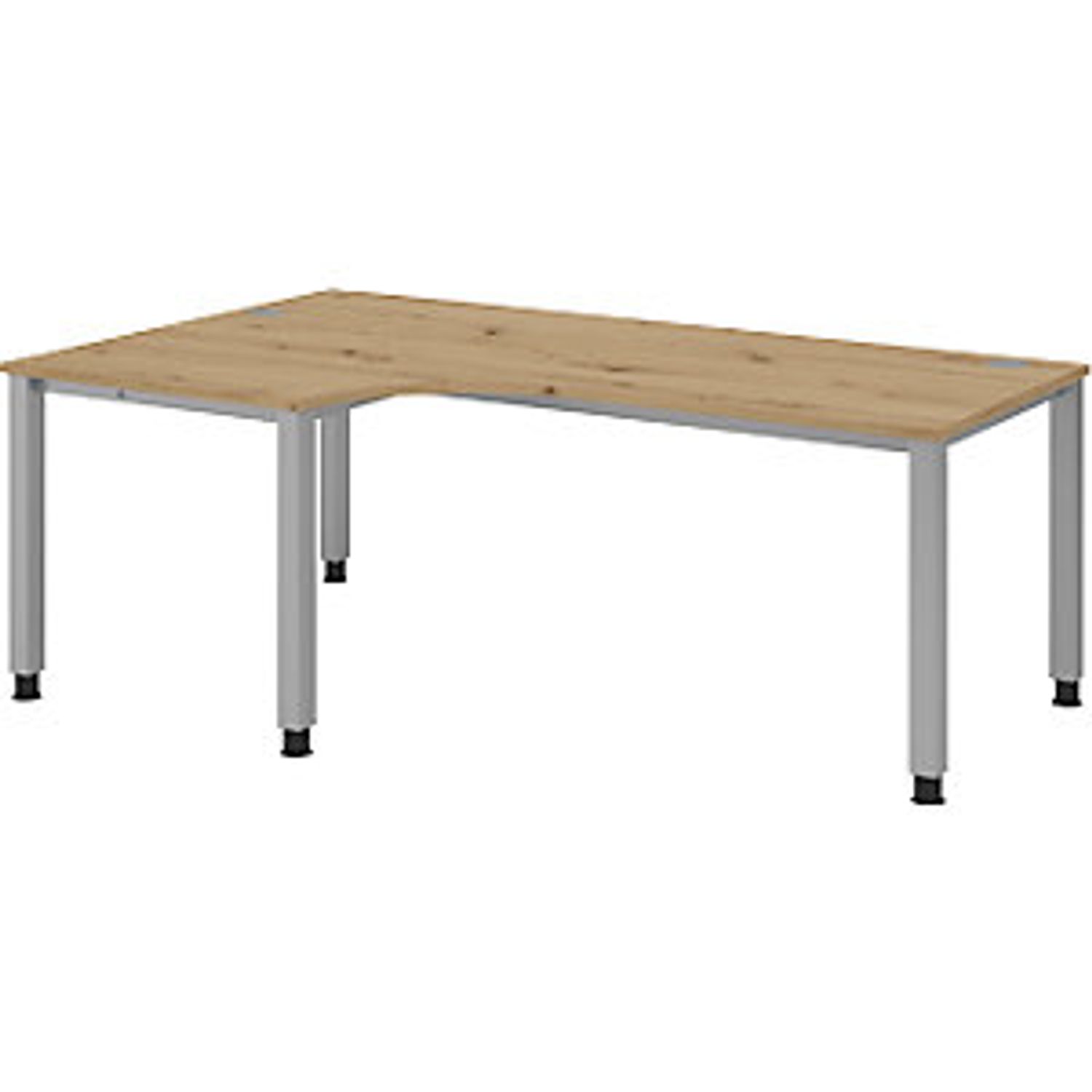 EUROKRAFTpro Desk Angled Table Width 2000mm Aluminium Silver/knotty Oak