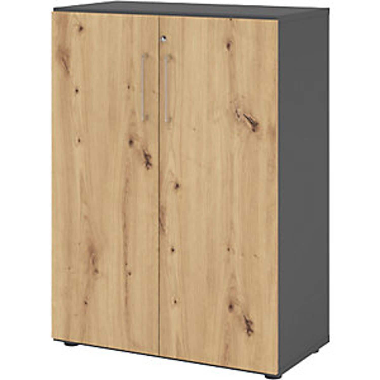 EUROKRAFTpro Office Cupboard 2 Shelves 3 File Heights Graphite/knotty Oak