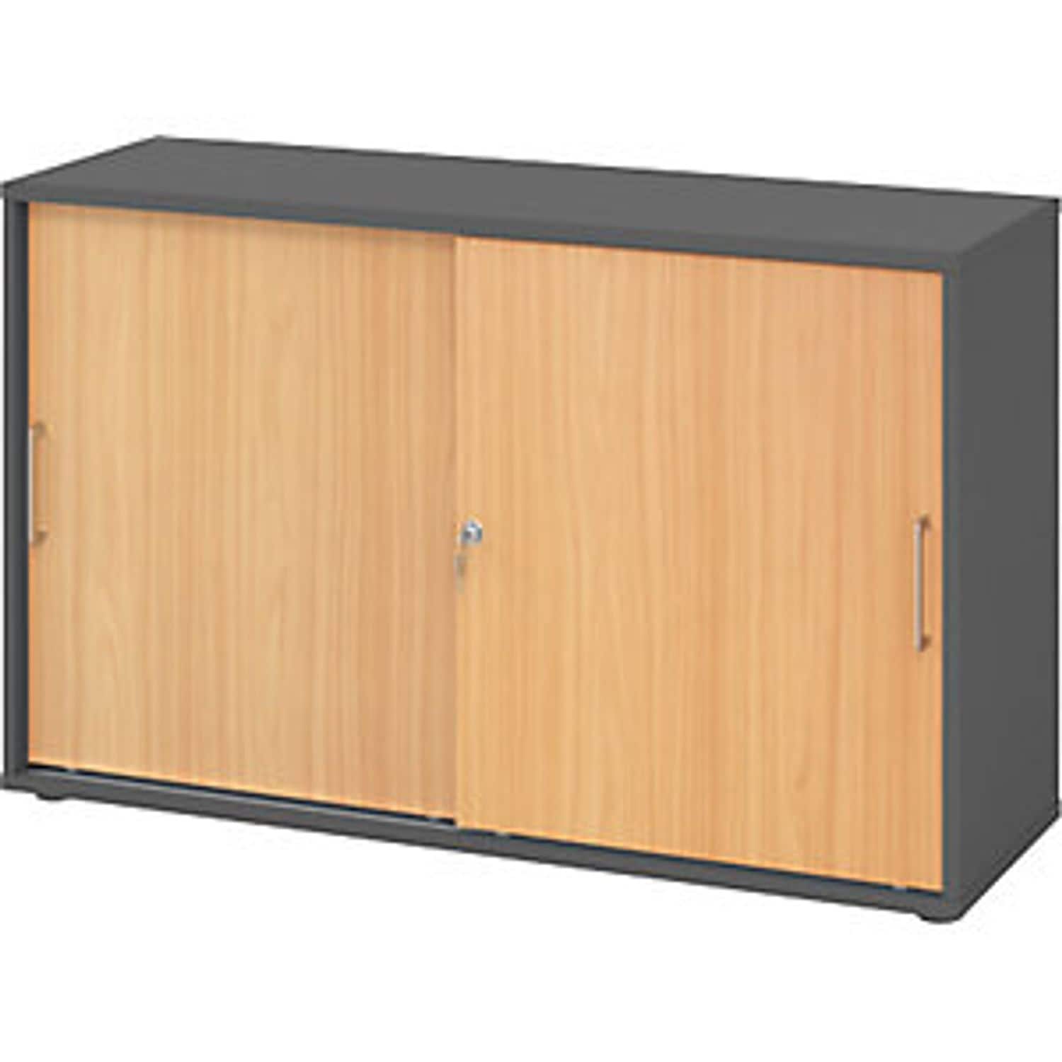 EUROKRAFTpro Sliding Door Cupboard Height 748mm 1 Shelf Graphite/beech