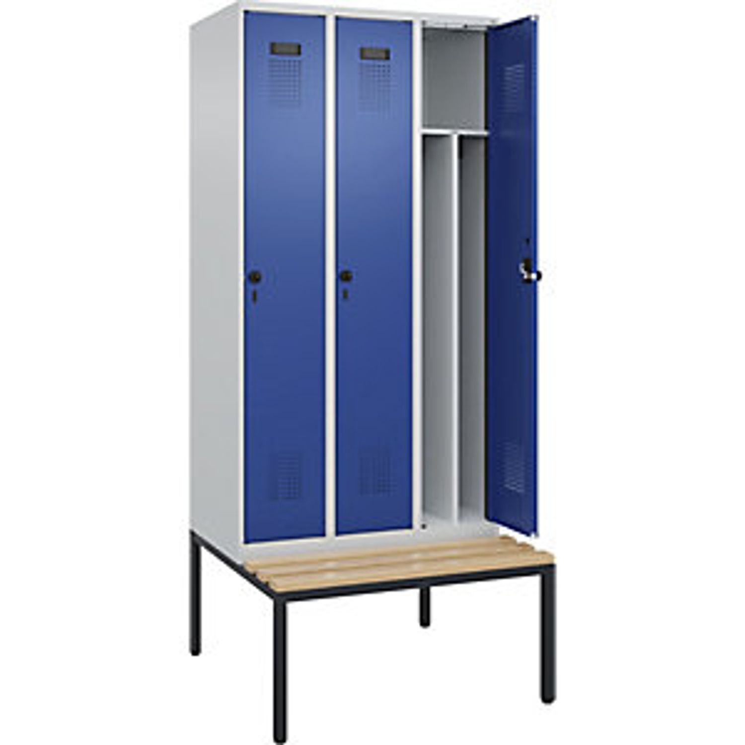 EUROKRAFTpro Evolo Plus Bench Seat Double Deck Clothes Locker 2 Compartments Whi