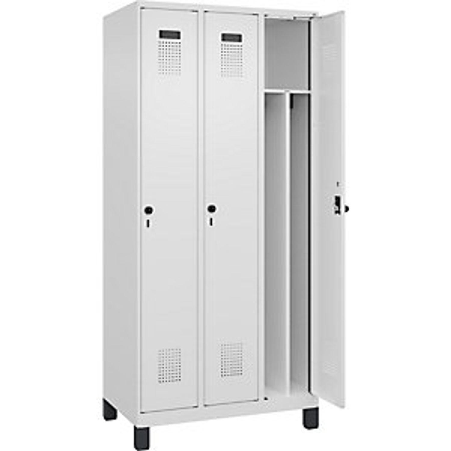 EUROKRAFTpro Evolo Plus Locker 3 Compartments Light Grey W 1200mm with Narrow Fe