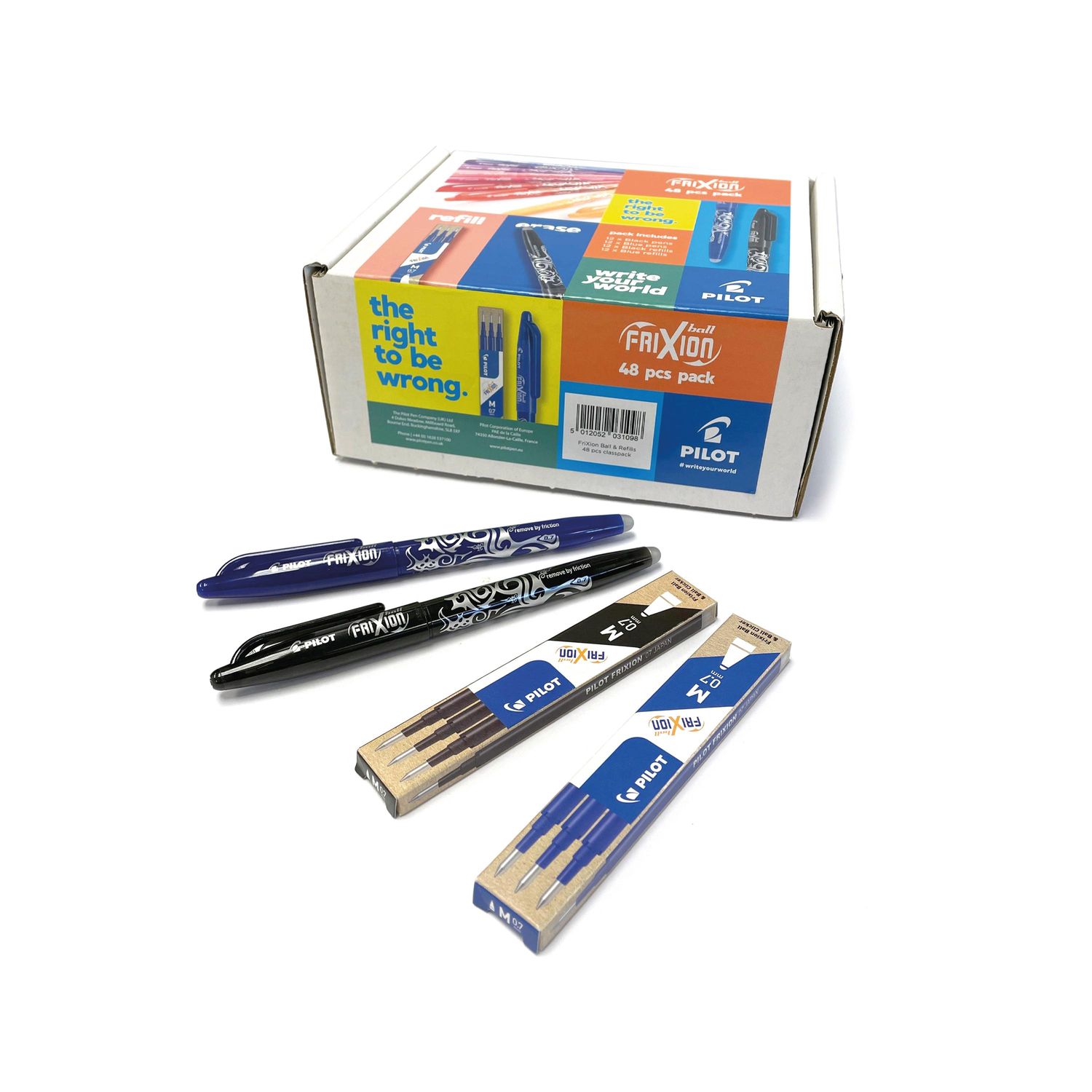 Pilot FriXion Rollerball Pens Classpack 24 Pens + 24 Refills Black Blue (Pack of