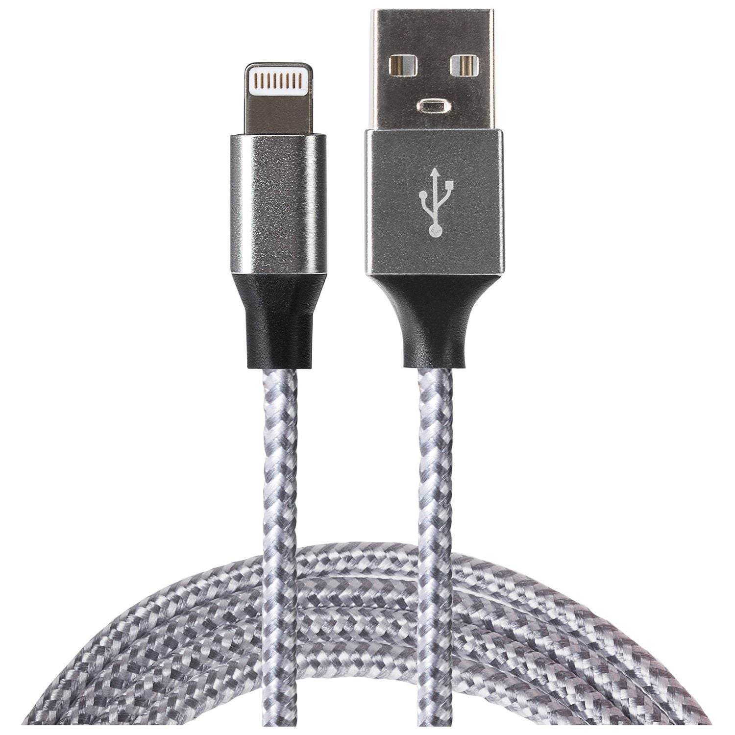 Maplin Lightning Connector to USB-A Cable Braided 1m Retail Packaging - Silver
