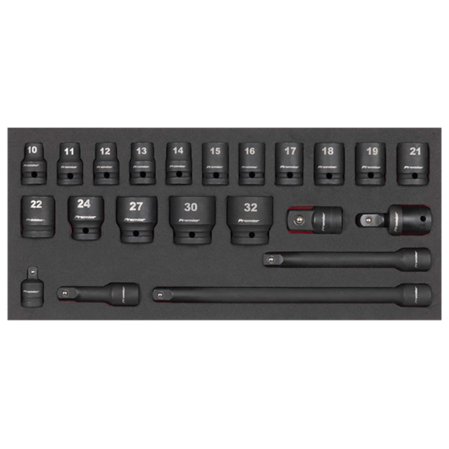 Premier Impact Socket Set with Tool Tray 1/2inSq Drive 22 Piece