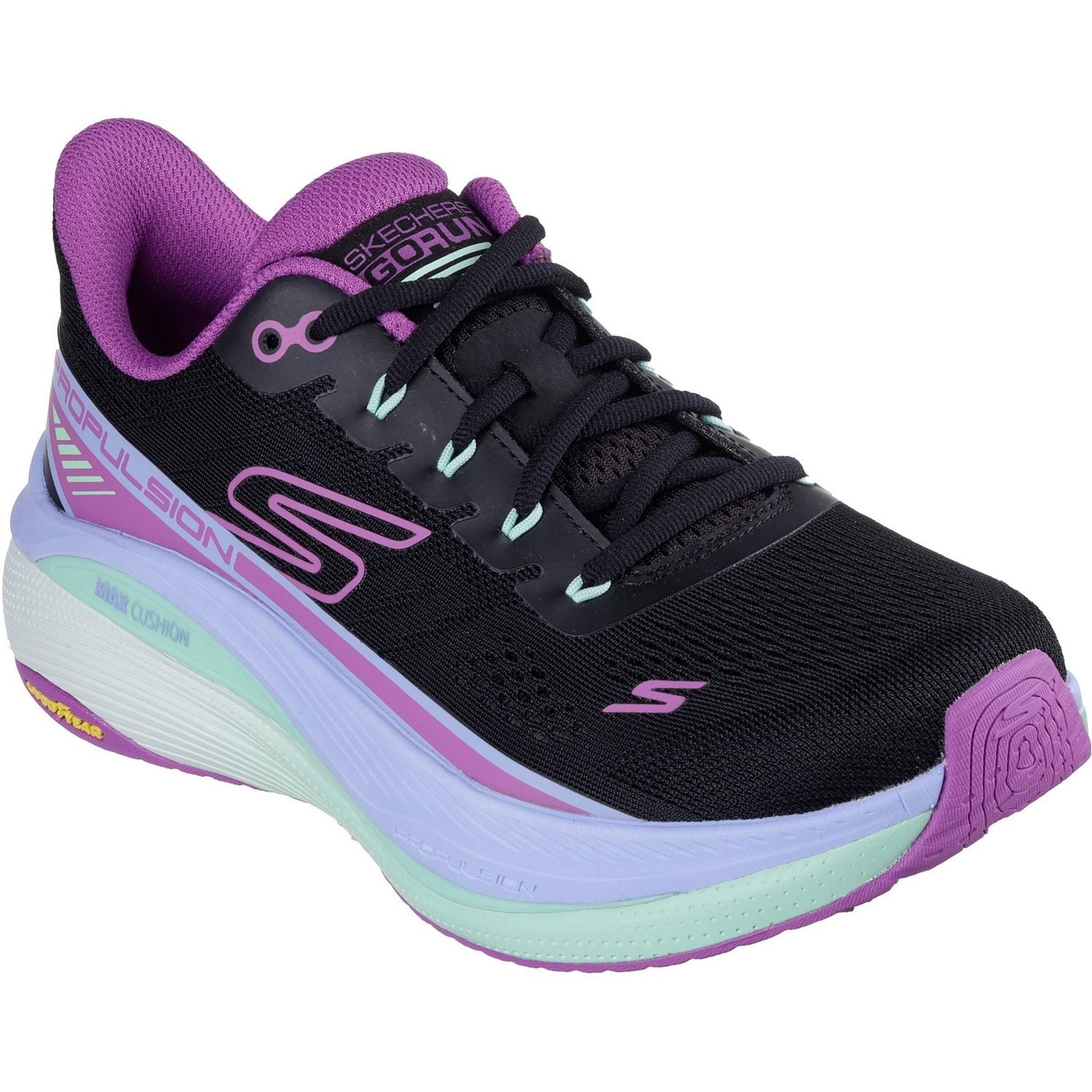 Skechers Max Cushioning Propulsion Black/Purple Trainer Shoes for Female - Size