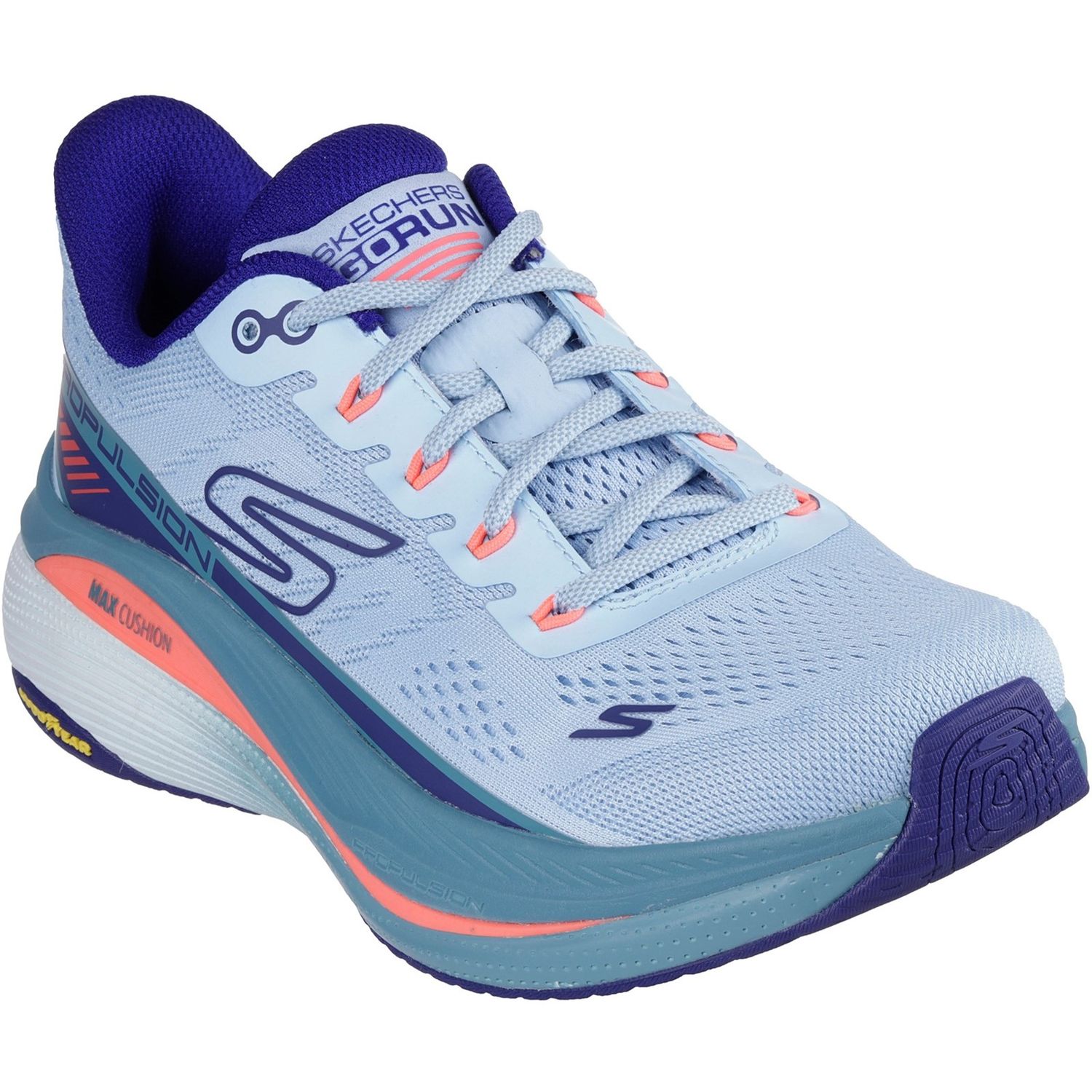 Skechers Max Cushioning Propulsion Light Blue/Navy Trainer Shoes for Female - Si