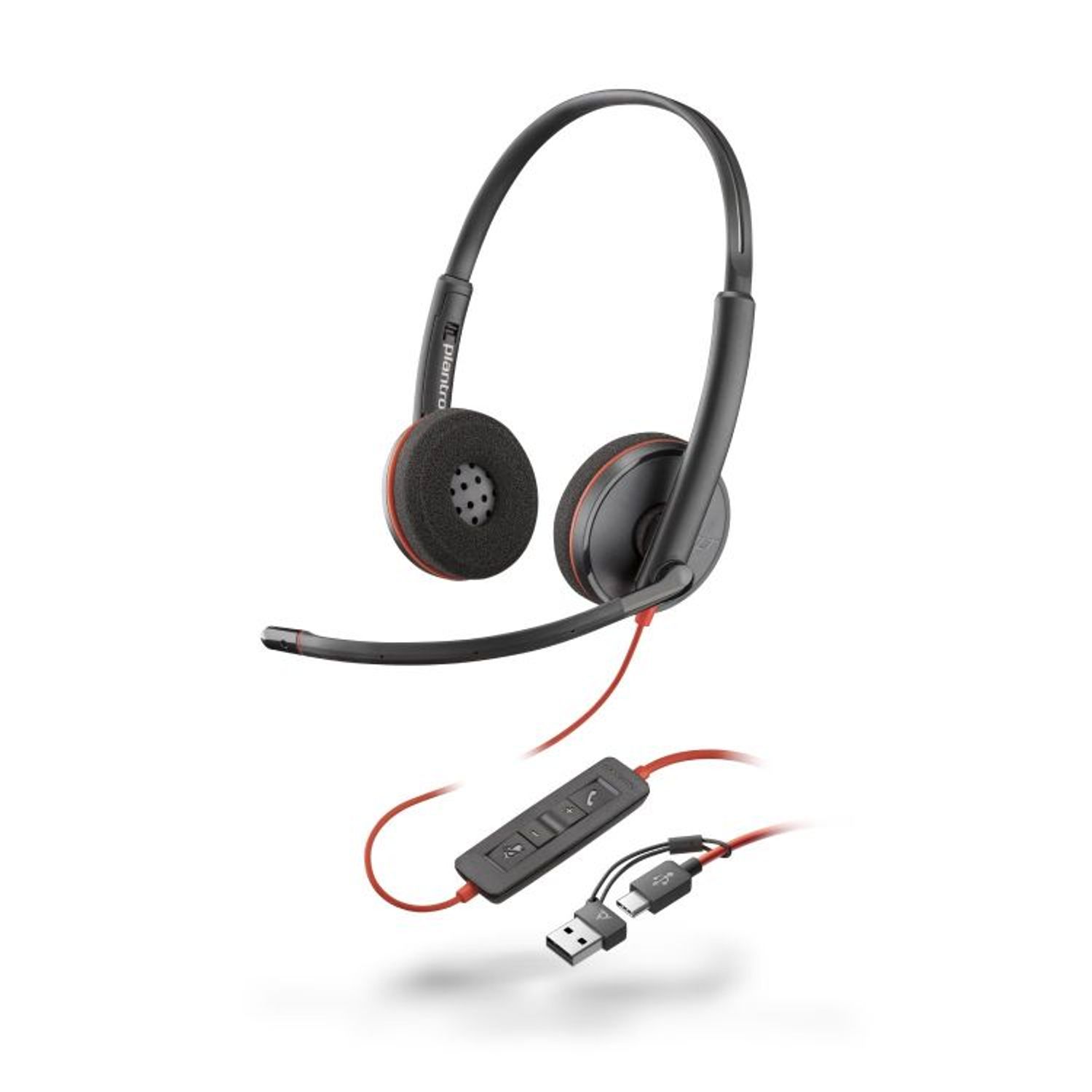 HP Poly Black Wire C3220 USB-C Stereo Headset with USB Adapter