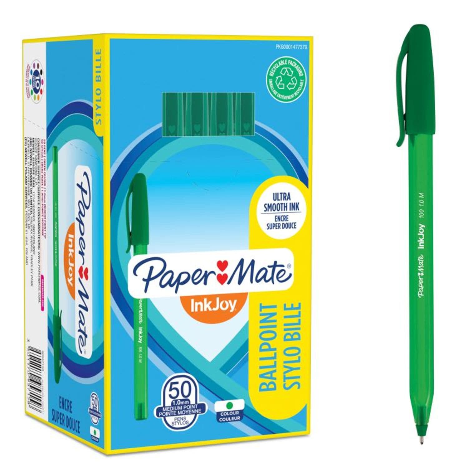 Paper Mate Inkjoy 100 Capped Medium Green Pack of 50- S0957150