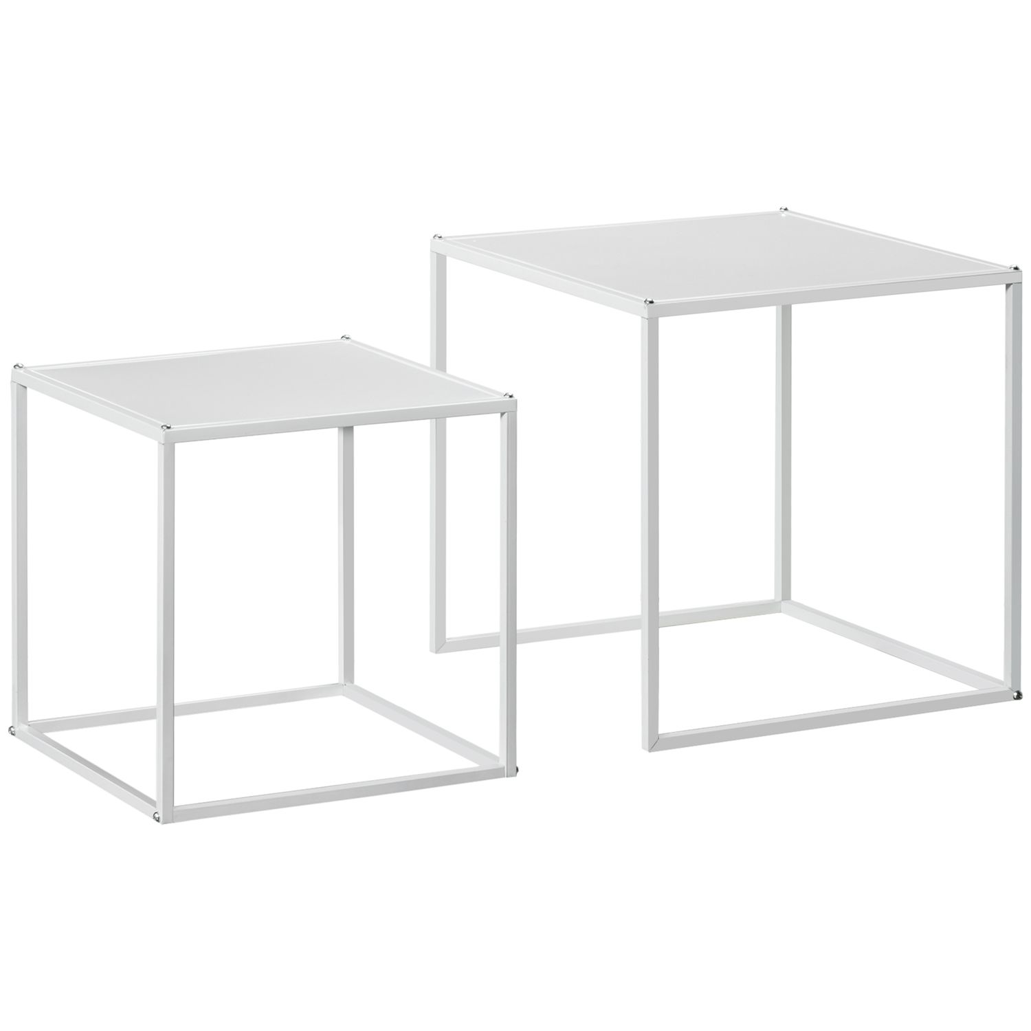HOMCOM Nesting Coffee Table Set of 2, Nest of Tables with Steel Frame - White