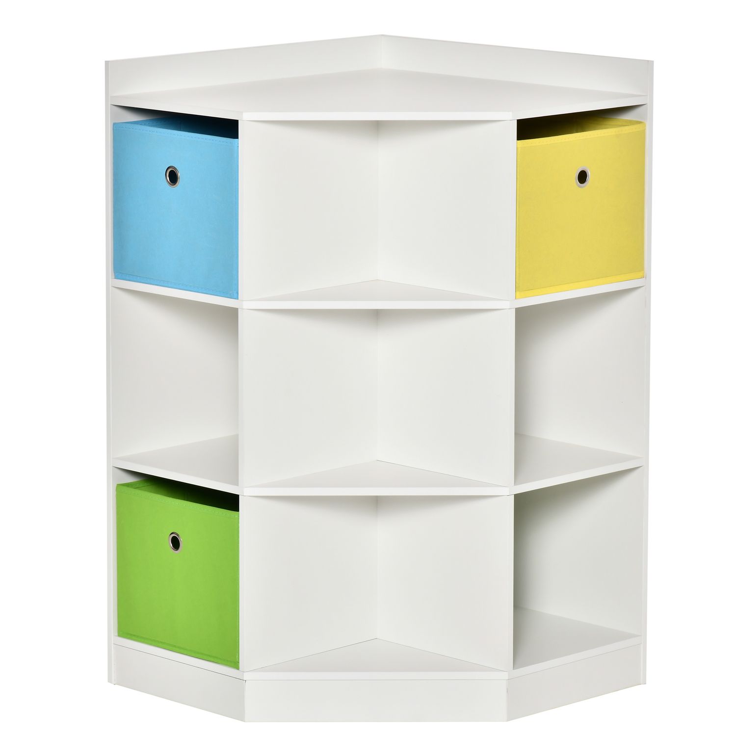 HOMCOM 3 Tier Kids Bookcase Toy Organiser Storage w/3 Fabric Drawers - White