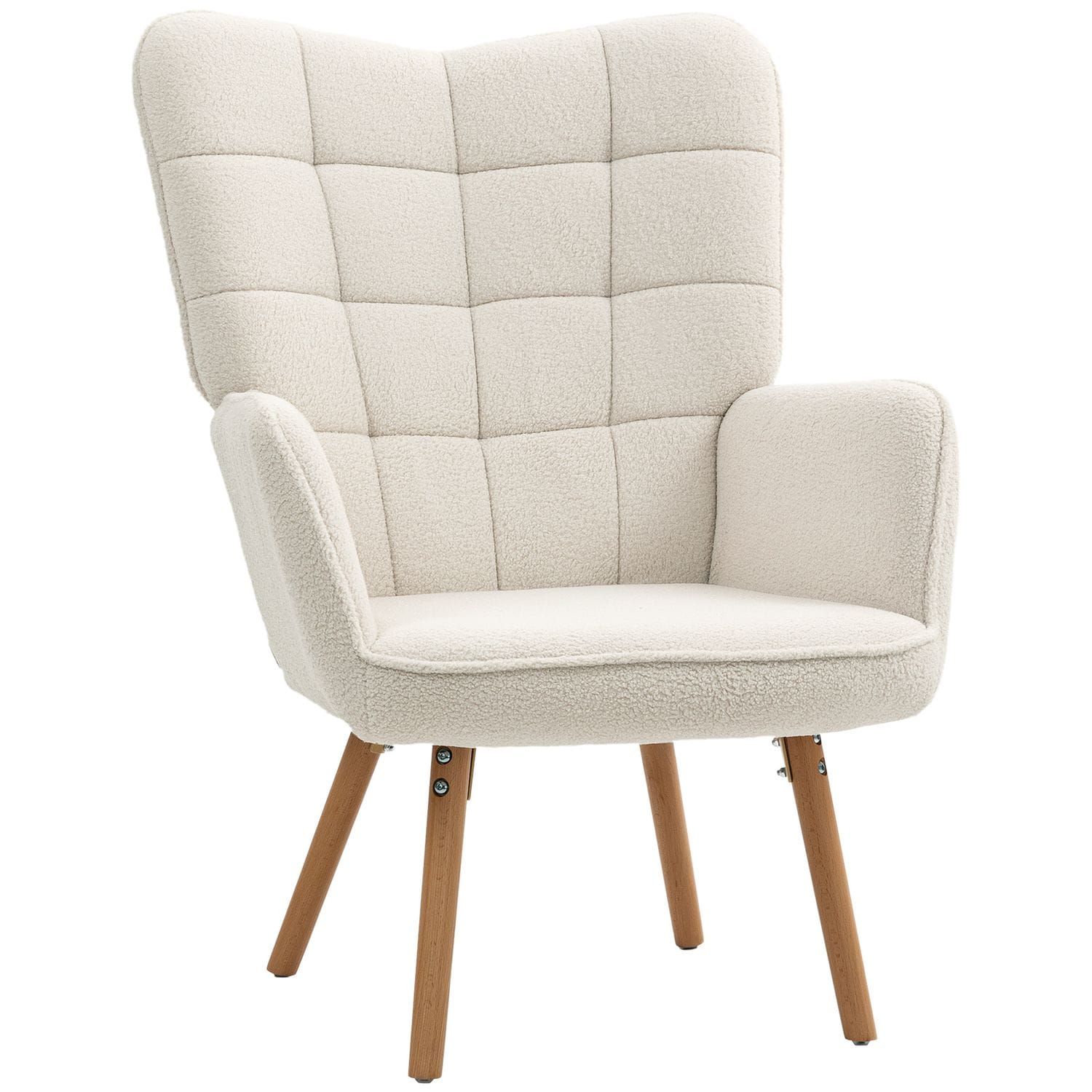 HOMCOM Upholstered Tufted Wingback Armchair with Seat Padding - Cream White
