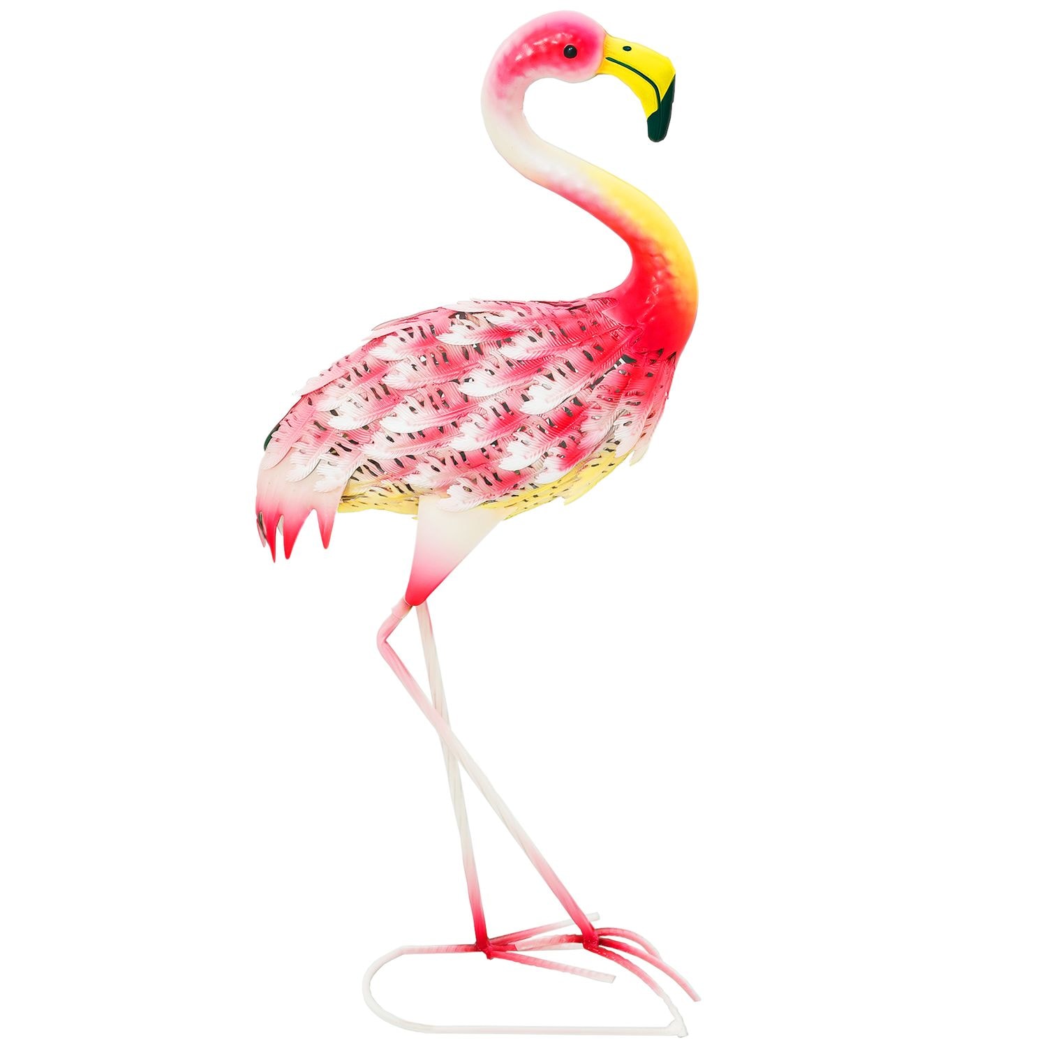 Outsunny Flamingo Garden Statue, Metal Garden Ornament with Stakes - Pink