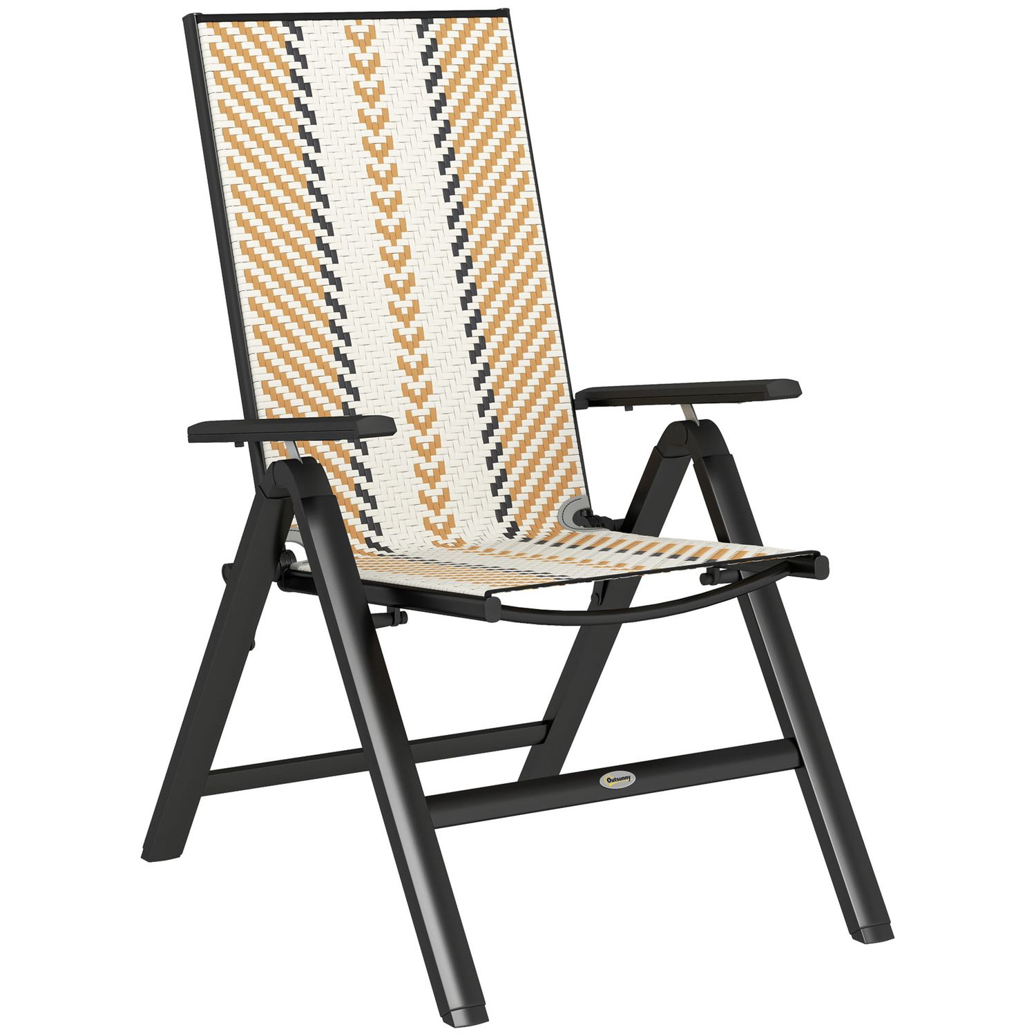 Outsunny Rattan Folding Chair w/5-Position Adjustable Backrest - Orange