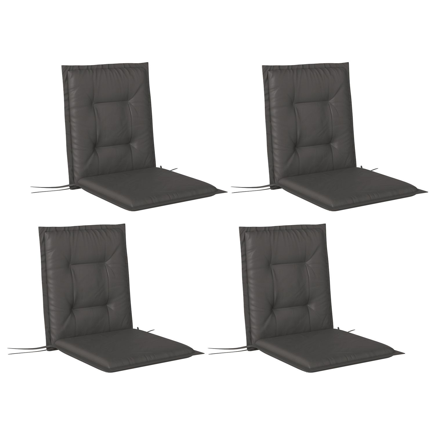 Outsunny Set of 4 Garden Chair Cushions, Outdoor Seat Pads - Charcoal Grey