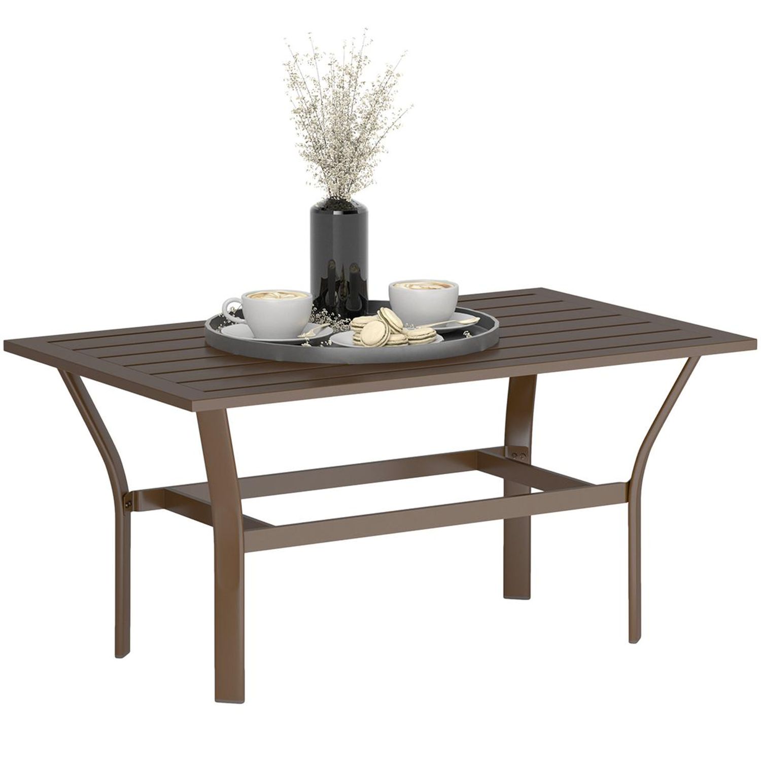 Outsunny Metal Garden Coffee Table with Slatted Tabletop - Brown