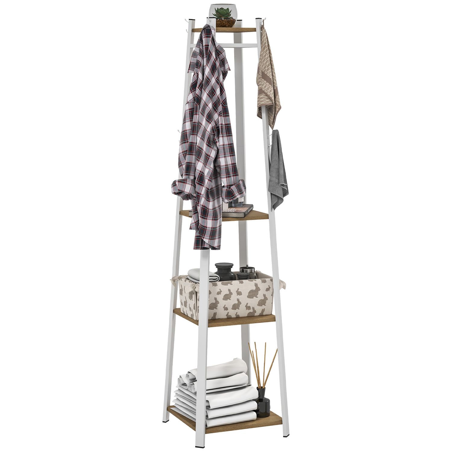 HOMCOM Clothes Rack with Storage, Garment Rack with 8 Hooks and 3-Tier Shelf - 8