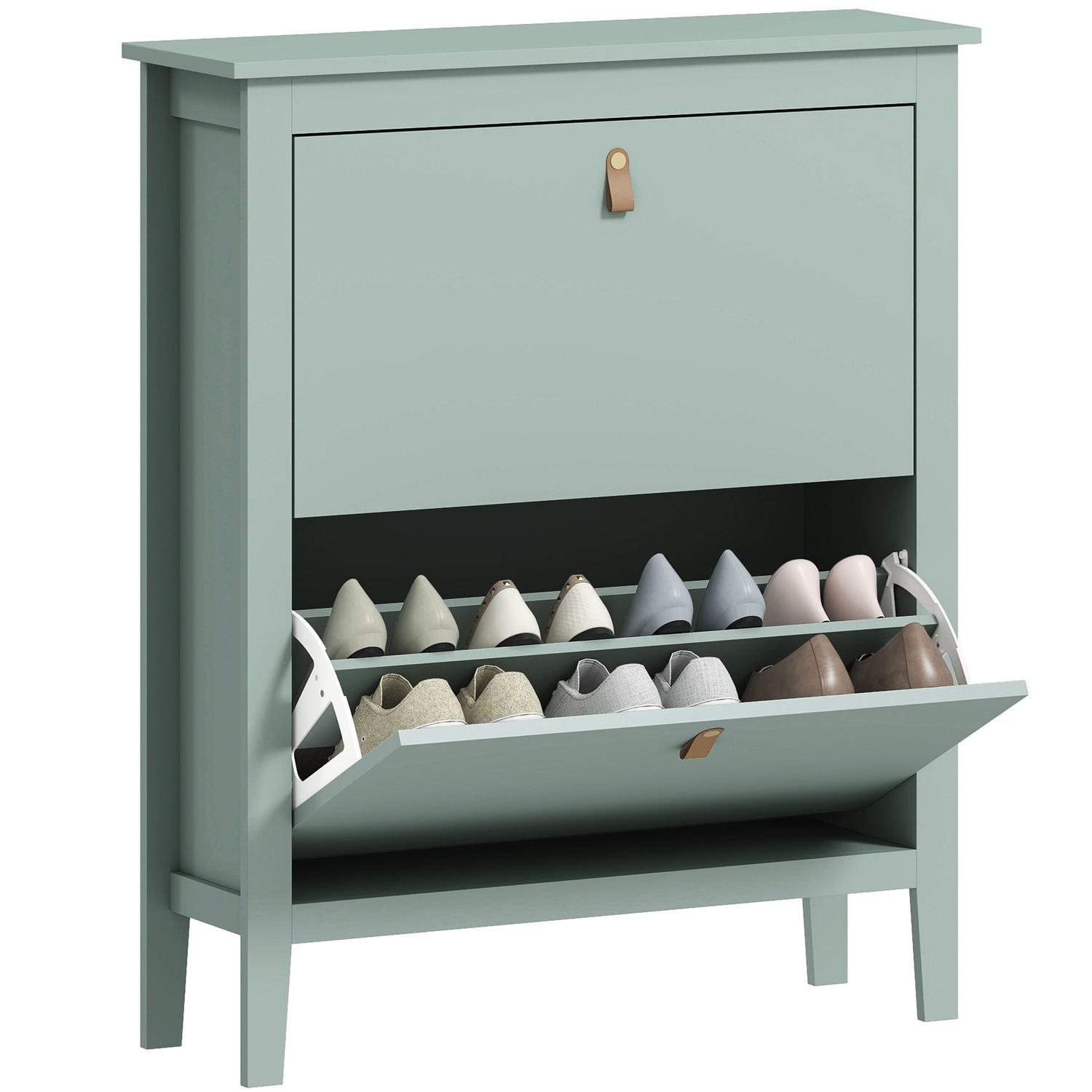 HOMCOM 2 Drawer Shoe Cabinet with Flip Doors for Hallway, Entryway - Green