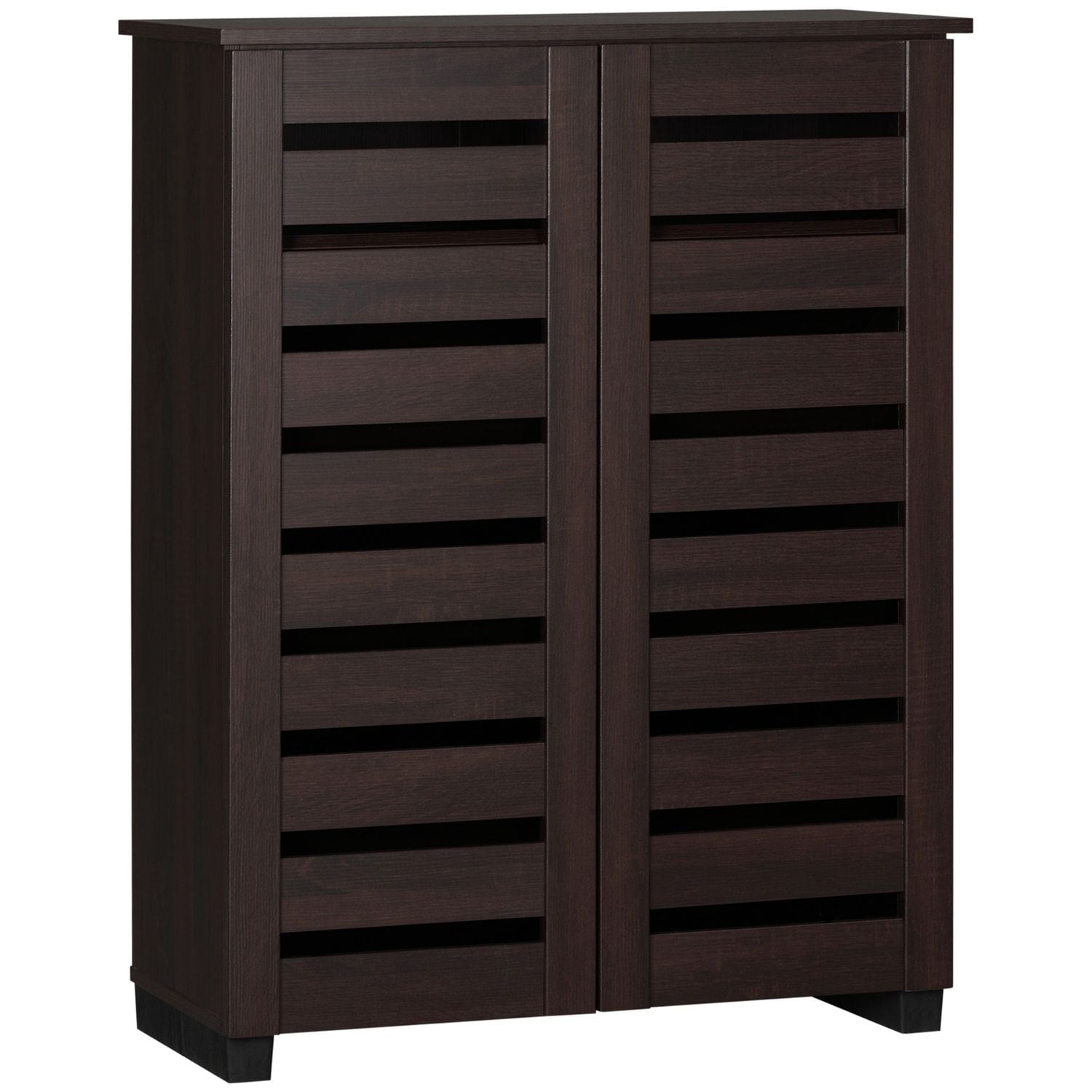 HOMCOM Shoe Storage Cabinet with Slatted Doors for 15 Pairs of Shoes - Brown