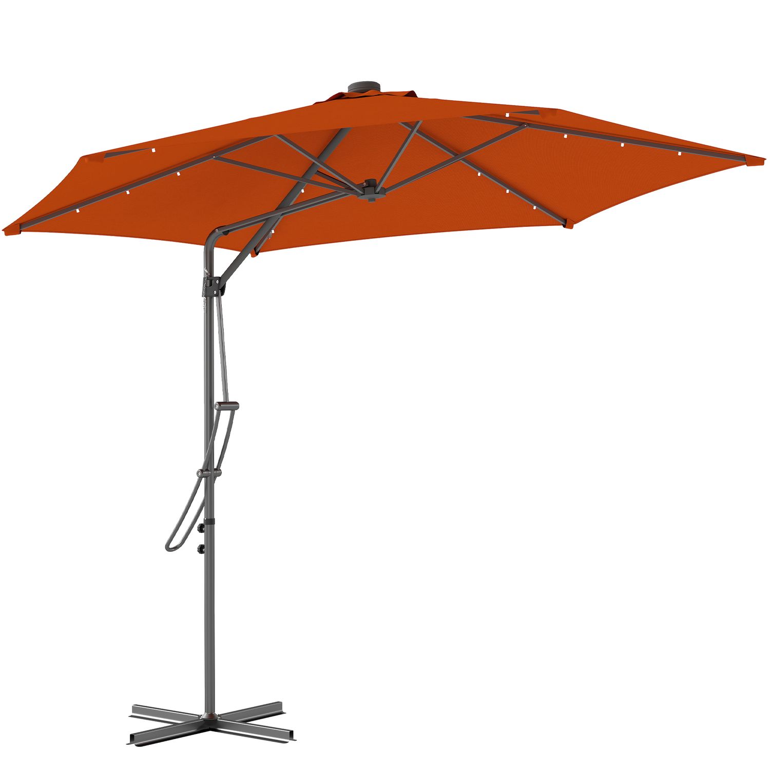 Outsunny 3 (m) Cantilever Garden Parasol Umbrella W/Solar LED Orange
