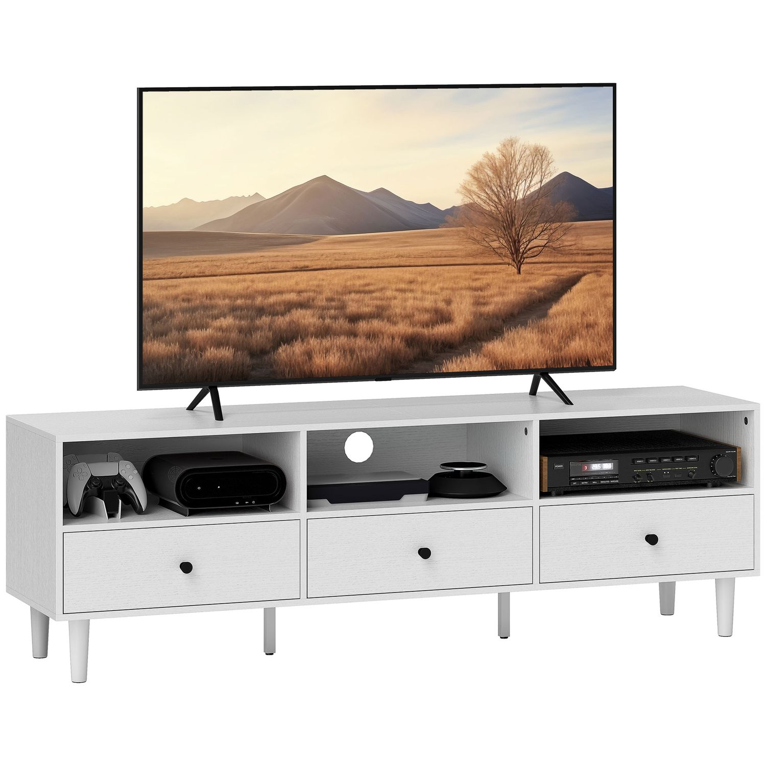 HOMCOM TV Unit, TV Cabinet for Up to 75in, with Drawers, Shelves - White