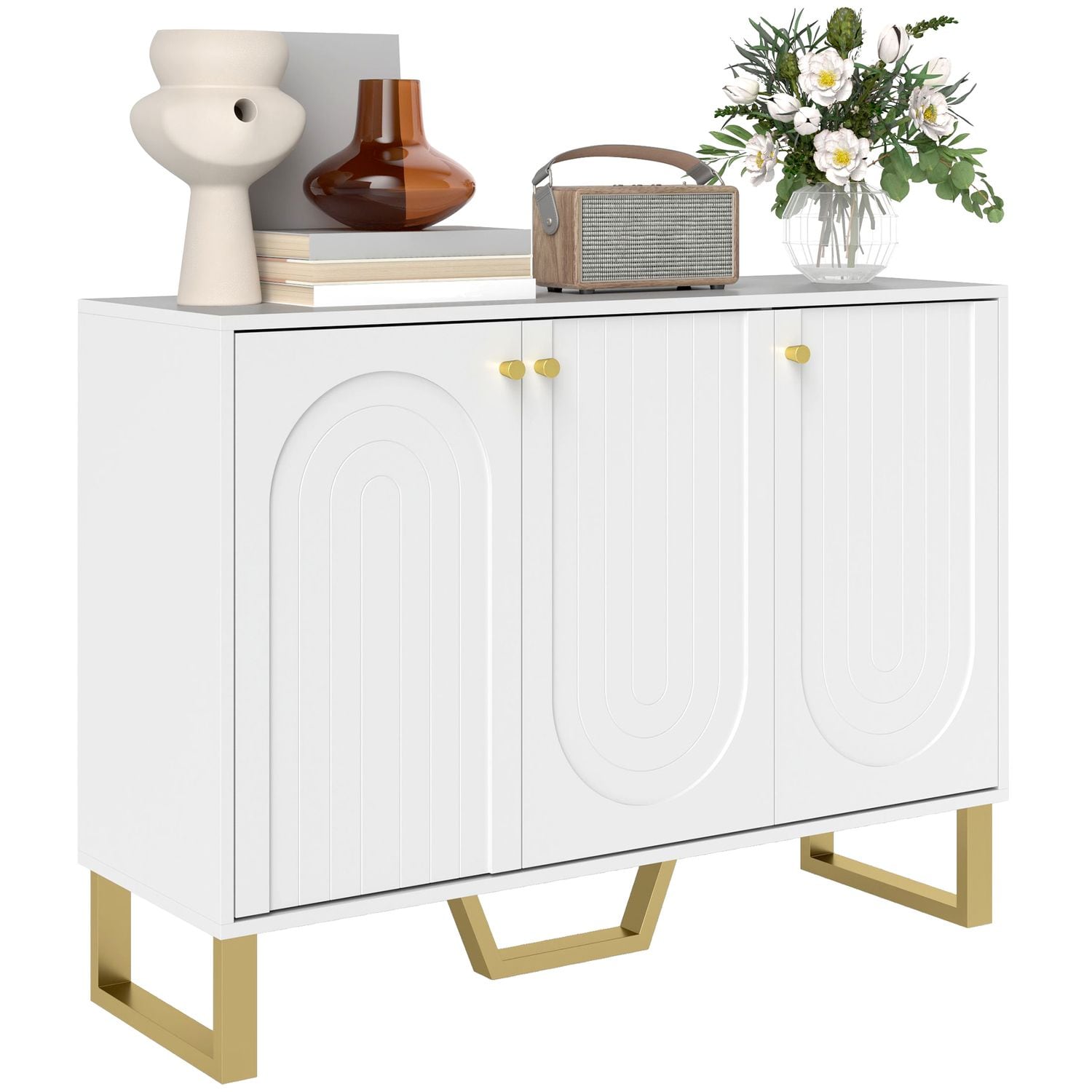 HOMCOM Sideboard with Adjustable Shelves and Doors for Living Room - White - 83B