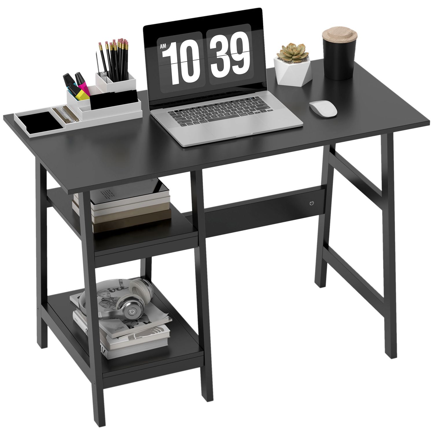 HOMCOM Computer Writing Desk w/Shelf PC Workstation for Home Office - Black