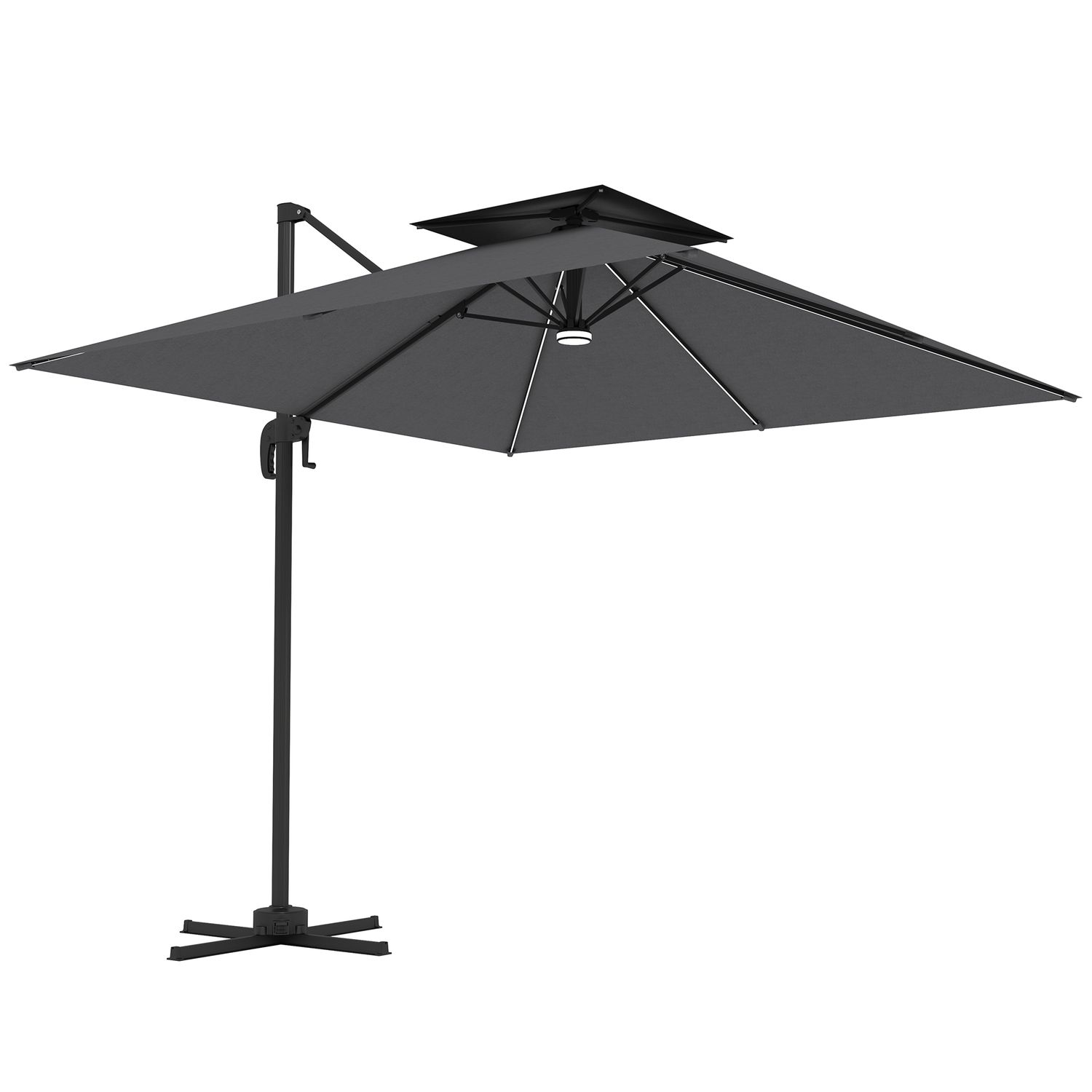 Outsunny 2.5m Cantilever Parasol, Garden Parasol with Lights - Dark Grey