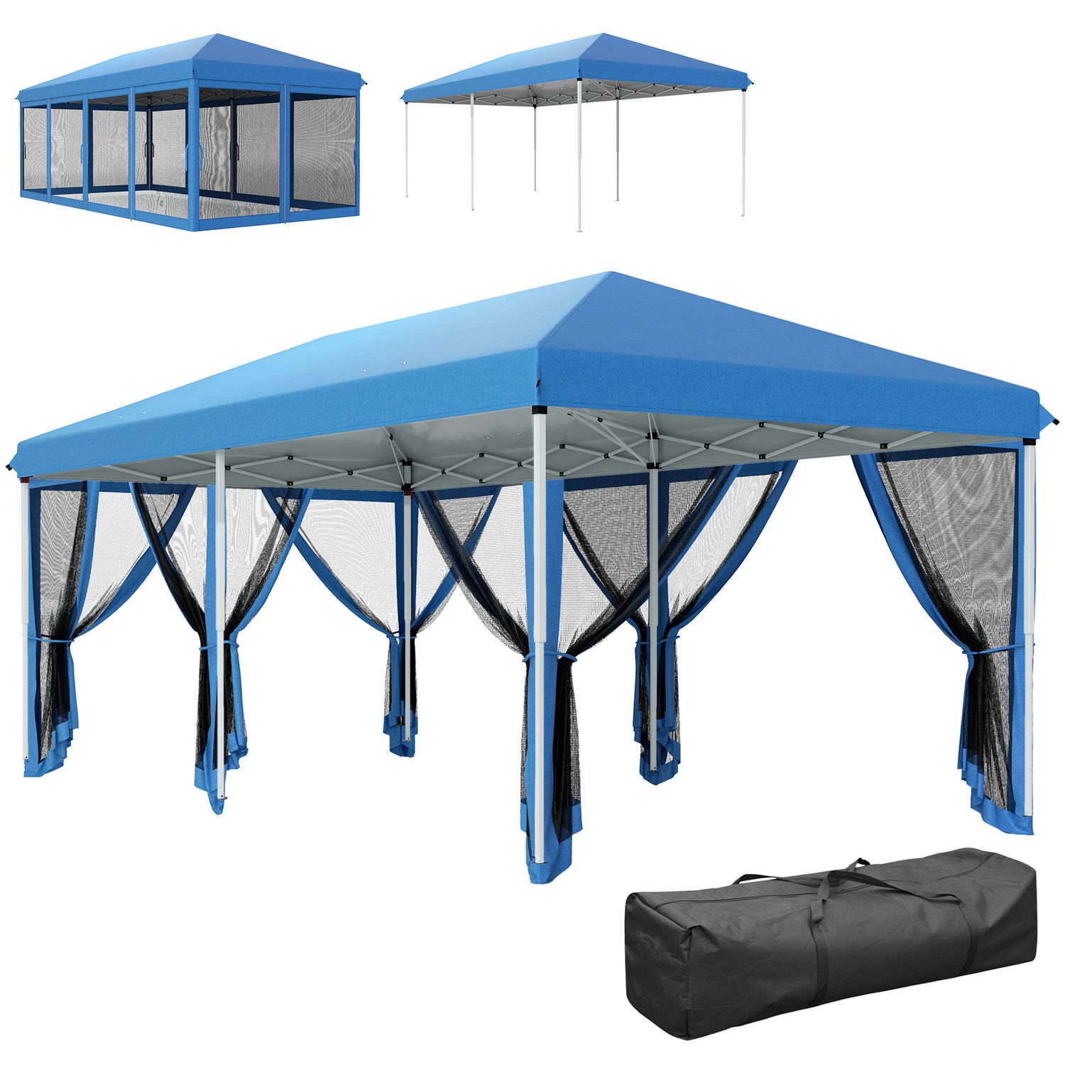 Outsunny 6 x 3 (m) Pop Up Party Tent Canopy with 6 Removable Sidewalls - Blue