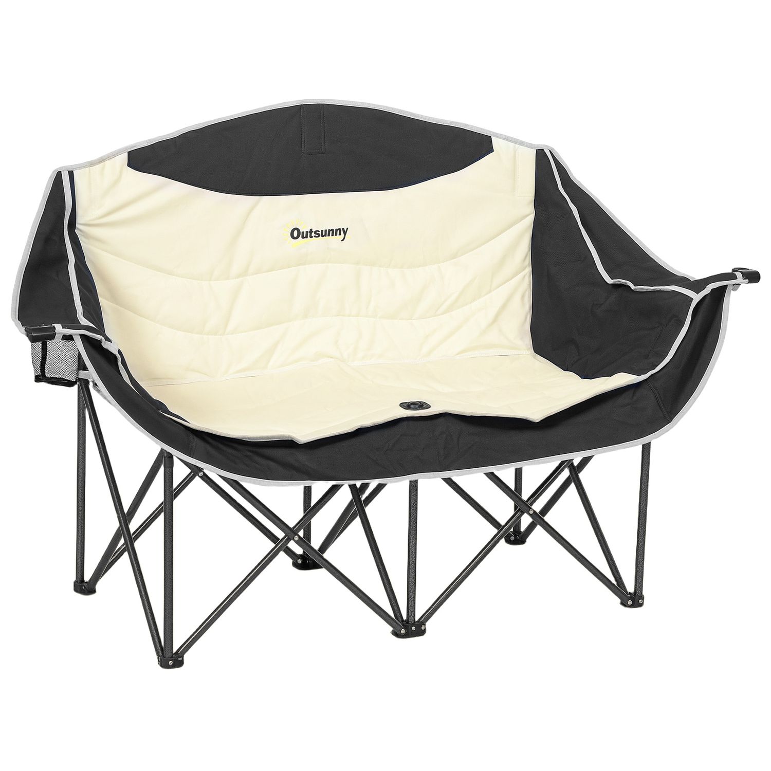 Outsunny Double Camping Chair for Adults with Armrests, Cup Holders - Khaki