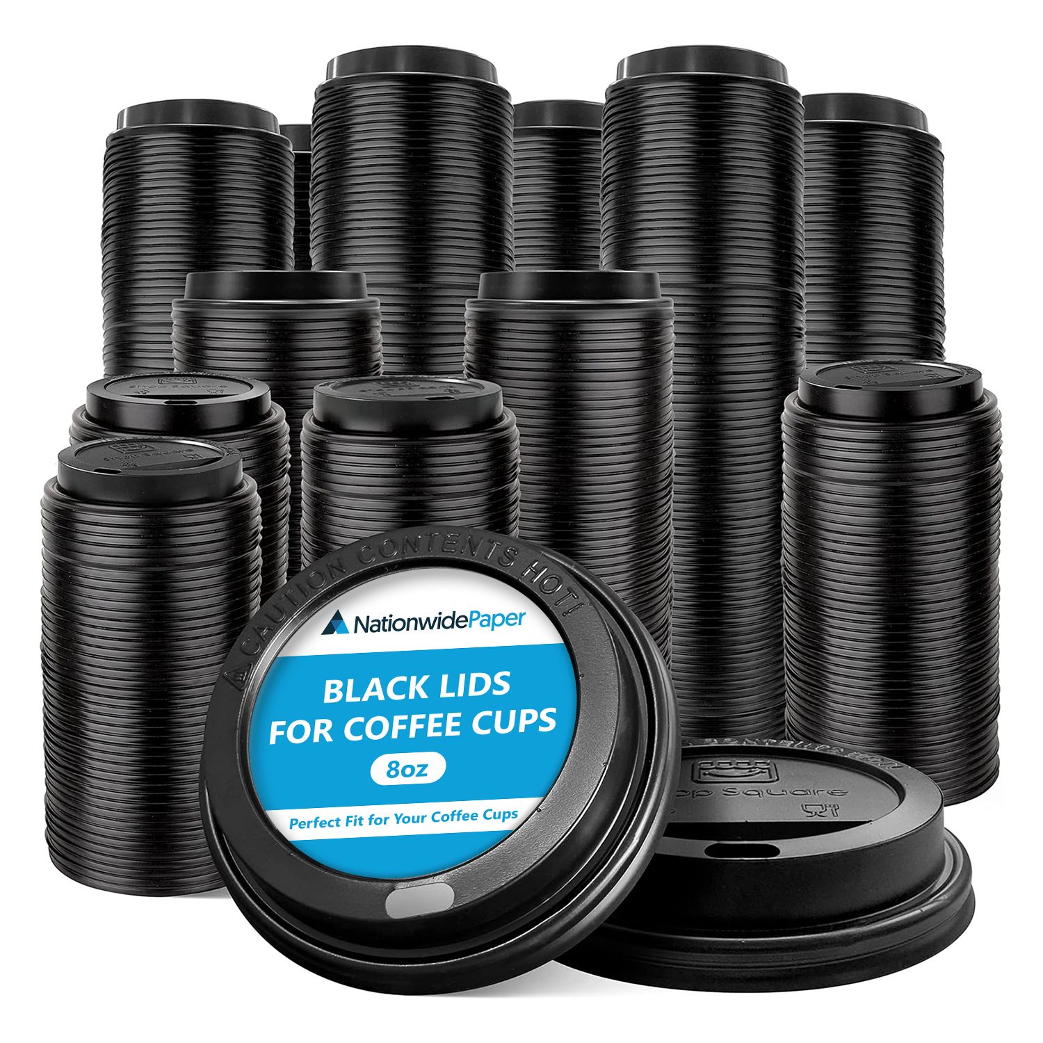 Nationwide Paper Black 8oz Lids for Coffee Cup, Insulated Disposable Coffee Cups