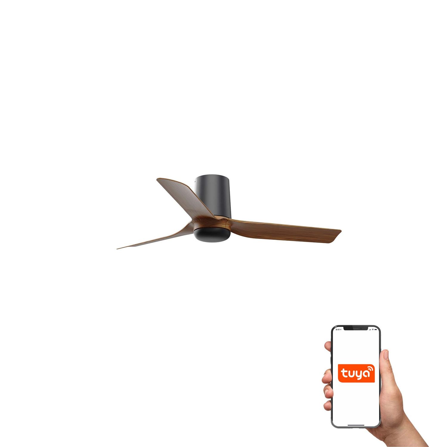 Faro Lighting Mini Punt Tub Small 3 Blade Ceiling Fan Matt Black Walnut Tuya Sma
