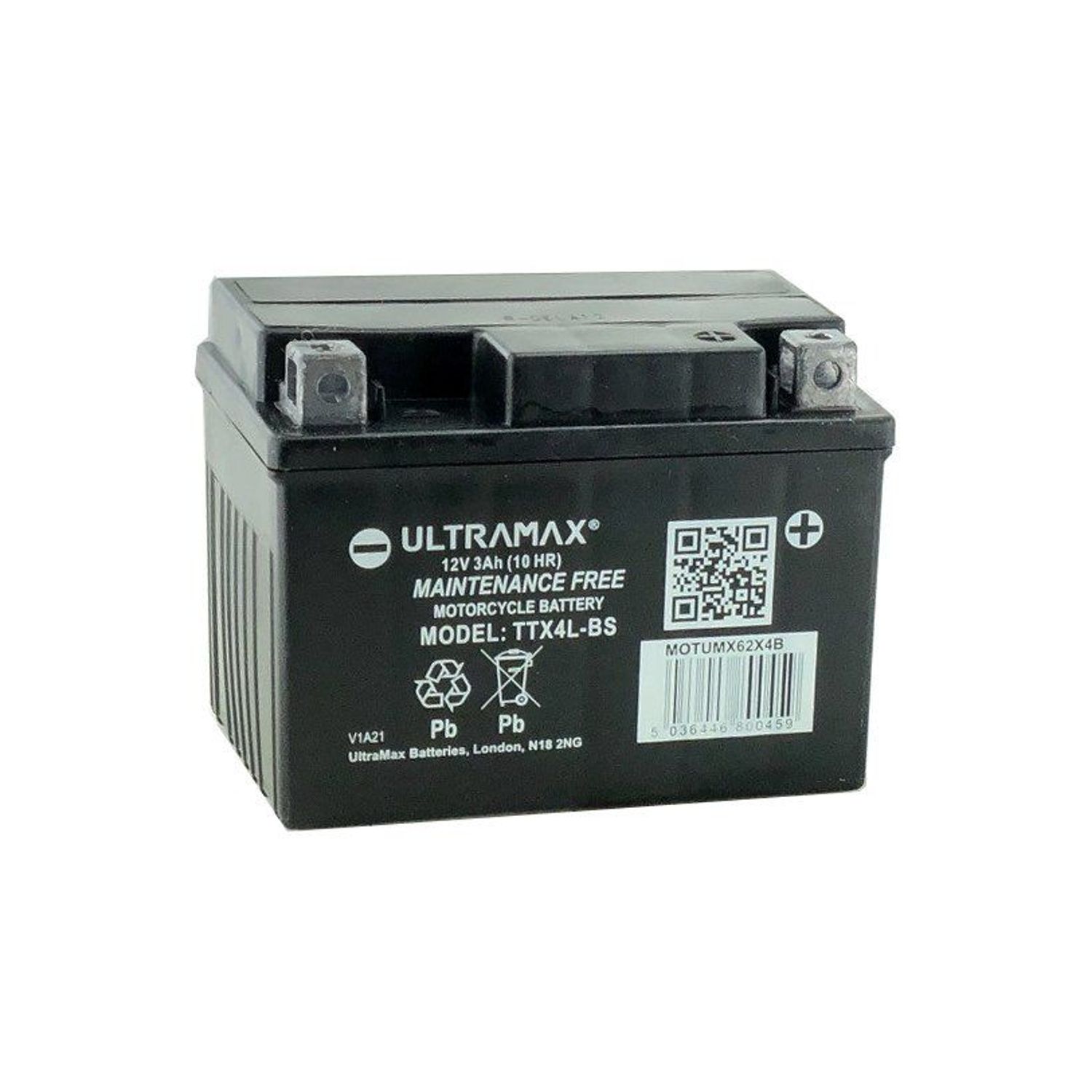 Ulltramax UltraMax TTX4L-BS Replaces Yuasa YTX4L-BSX, 12v 3Ah Motorcycle Batteri