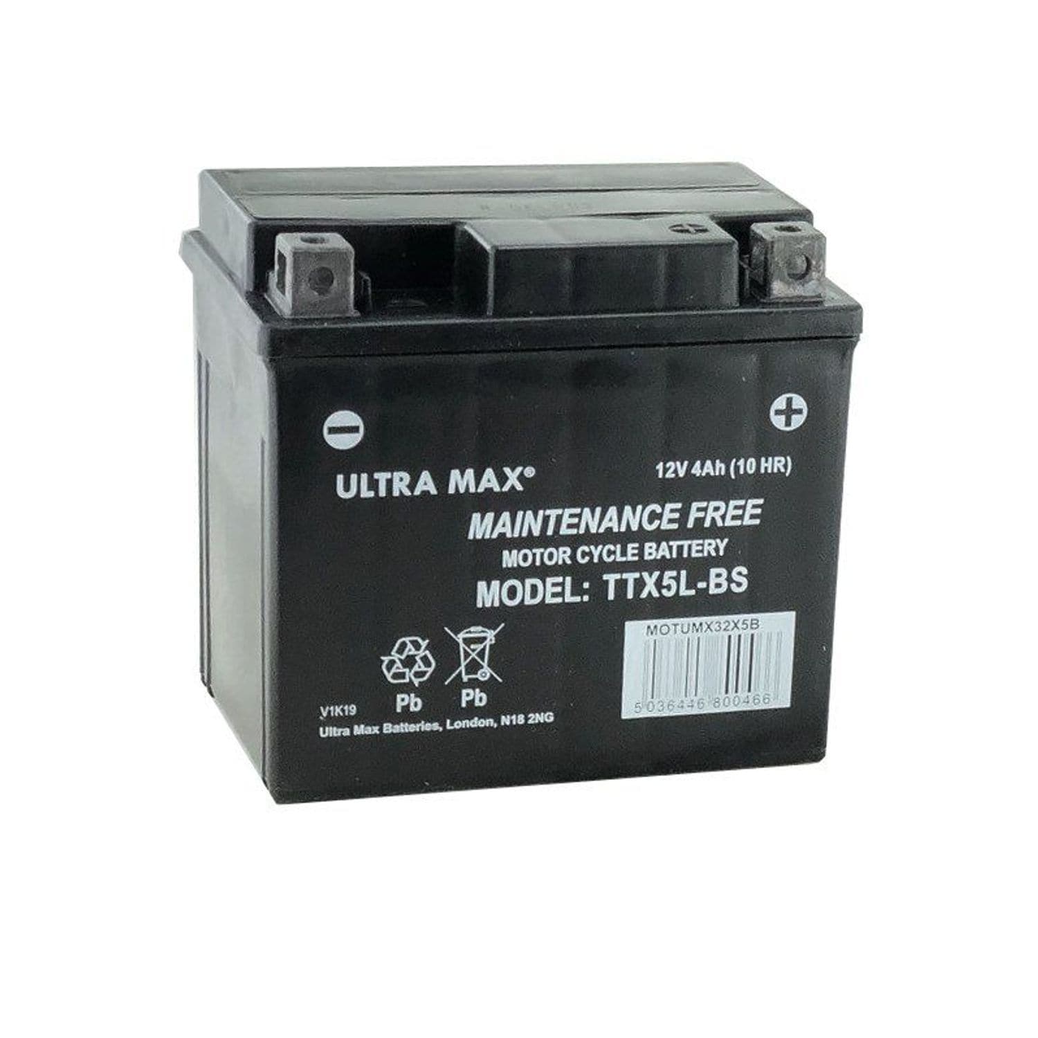 Ulltramax UltraMax TTX5L-BS Replaces Yuasa YTX5L-BSX, 12v 4Ah Motorcycle Batteri