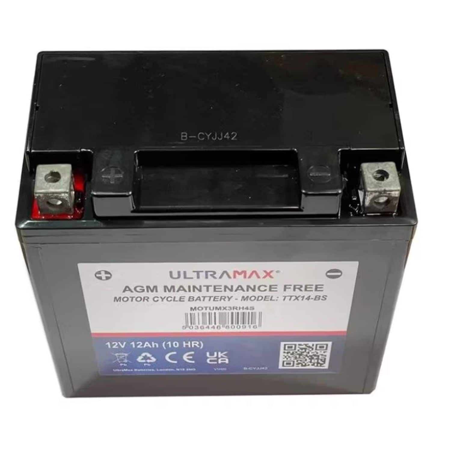 Ulltramax UltraMax TTX14-BS Replaces Yuasa YTX14-BSX, 12v 12Ah Motorcycle Batter