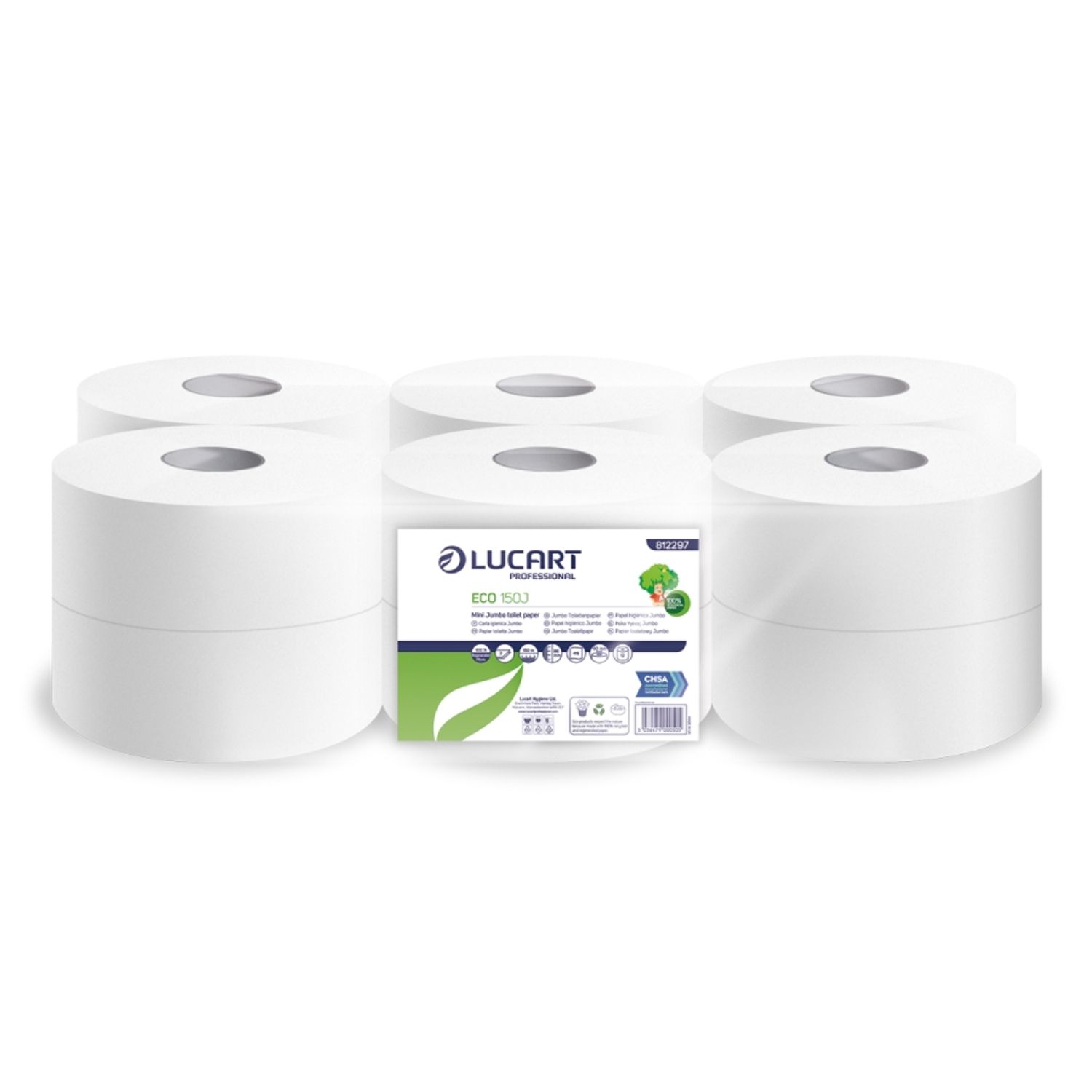 Lucart JWH150 Mini Jumbo Toilet Rolls 150m 2 Ply White - Pack of 12