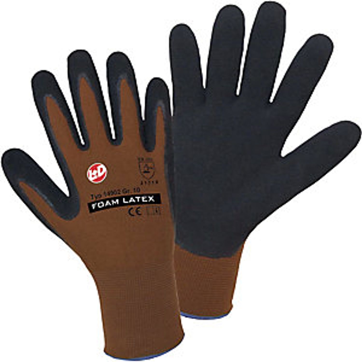 LEIPOLD + DHLE GMBH Foam Latex Fine Knit Gloves Pack of 12 Pairs Brown/black Siz