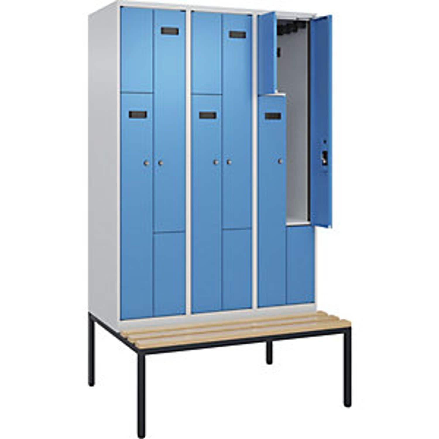 C&P Evolo Plus Bench Seat Z Locker 3 Compartments Light Grey/light Blue W 1200mm
