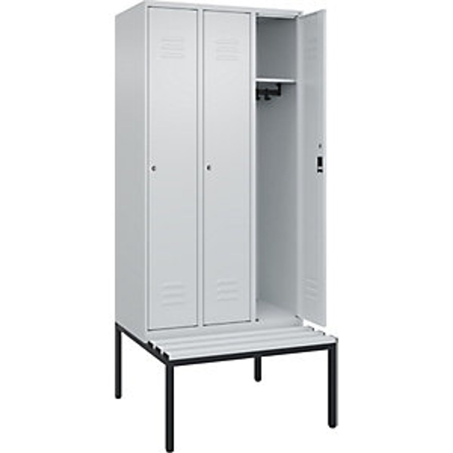 C&P Classic Plus Bench Seat Clothes Locker 3 Compartments Light Grey W 900mm  Cy
