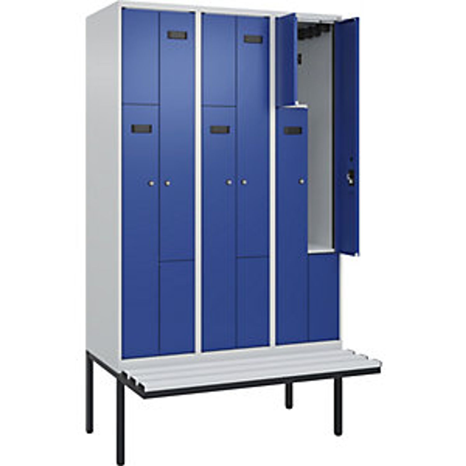 C&P Evolo Plus Bench Seat Z Locker 3 Compartments Light Grey/gentian Blue W 1200