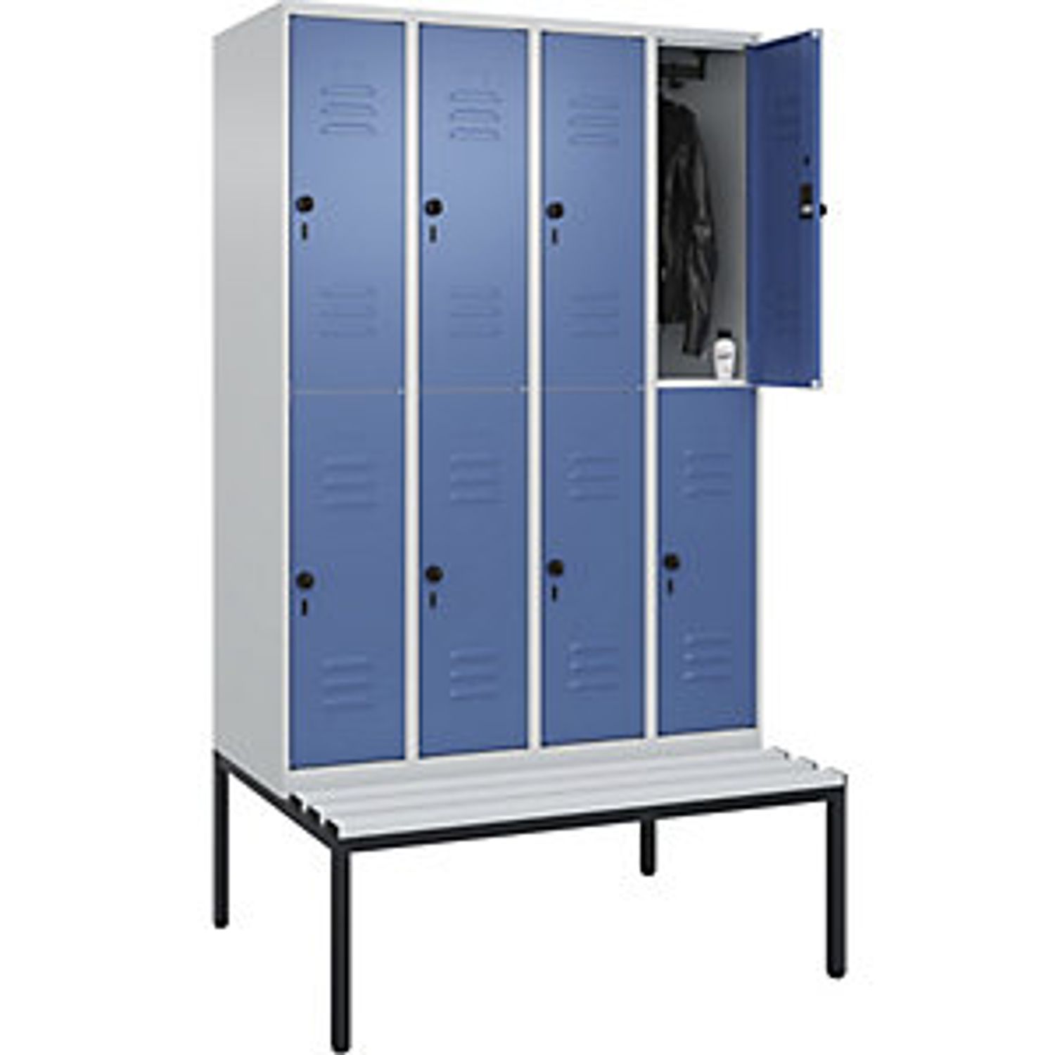 C&P Classic Plus Bench Seat Double Deck Clothes Locker 4 Compartments Light Grey