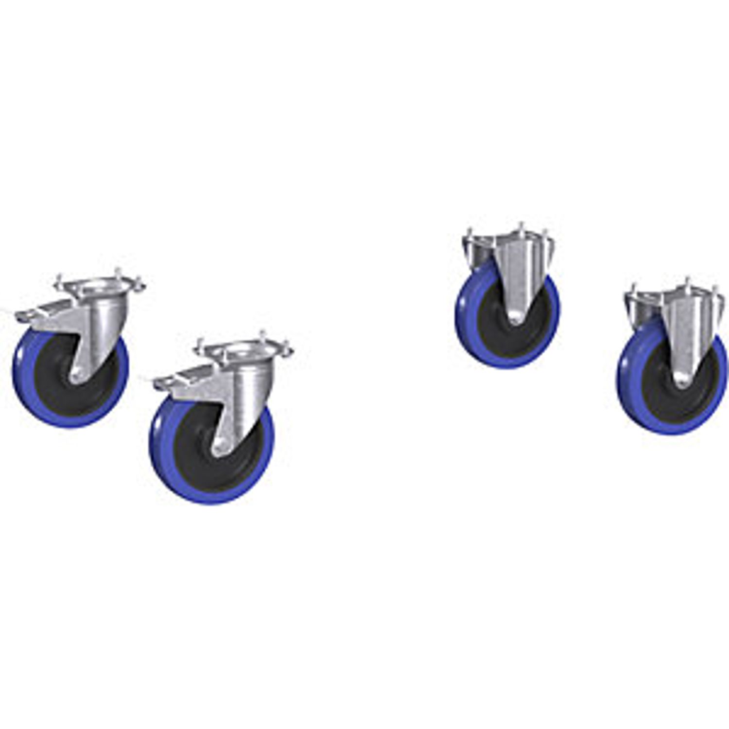 EUROKRAFTpro Castor Set 2 Swivel Castors with Double Stops 2 Fixed Castors Fully