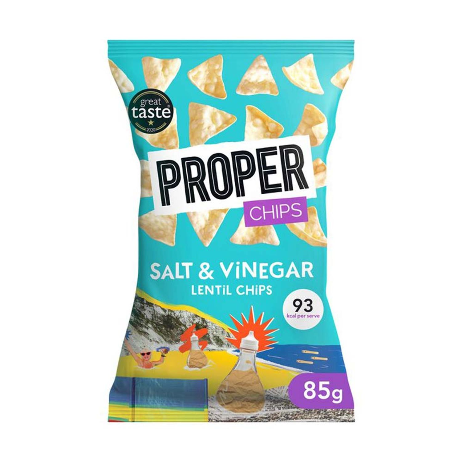 Proper Salt & Vinegar Lentil Chips 85g - Pack of 8