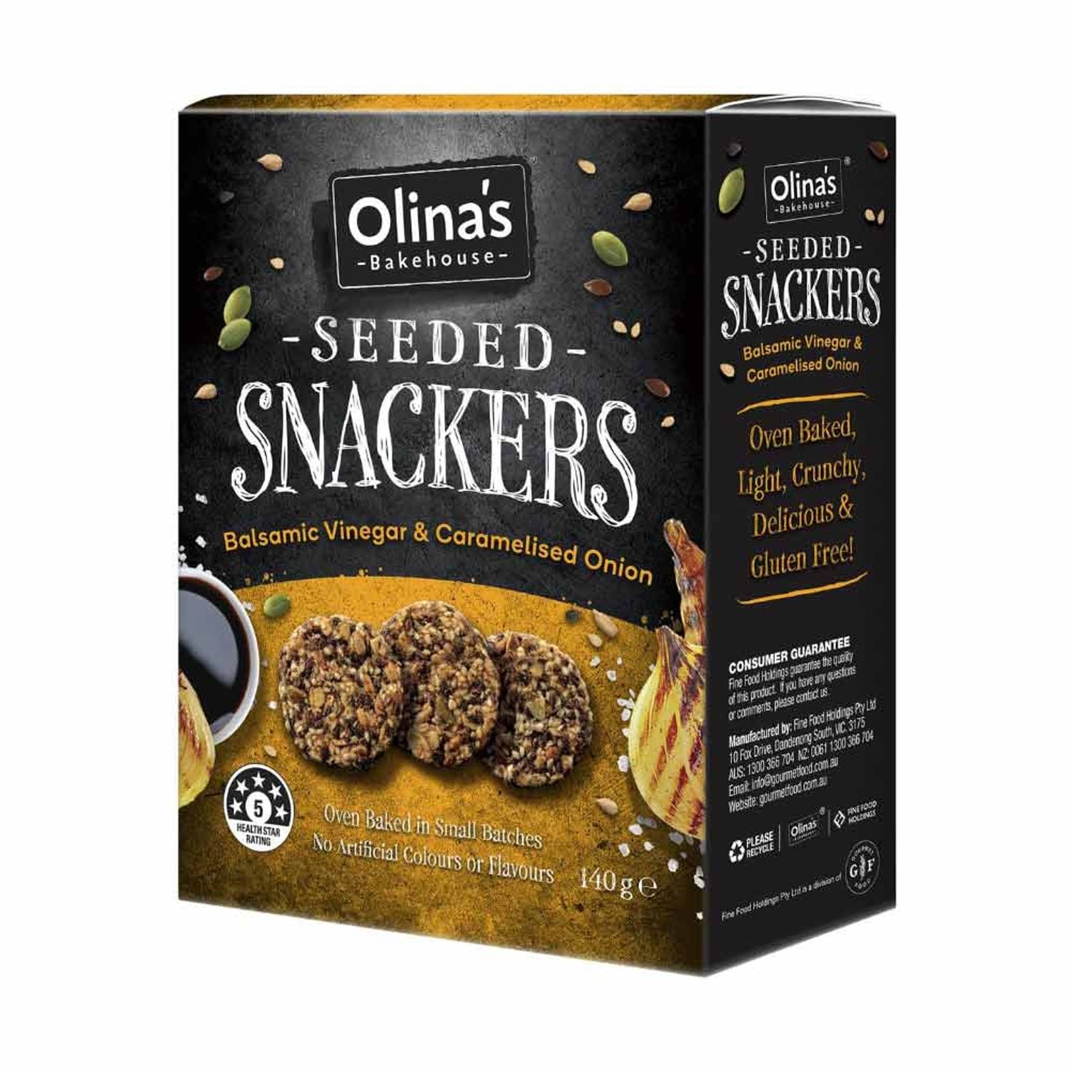 Olina's Bakehouse Balsamic Vinegar & Caramelised Onion Seeded Snackers - Pack of