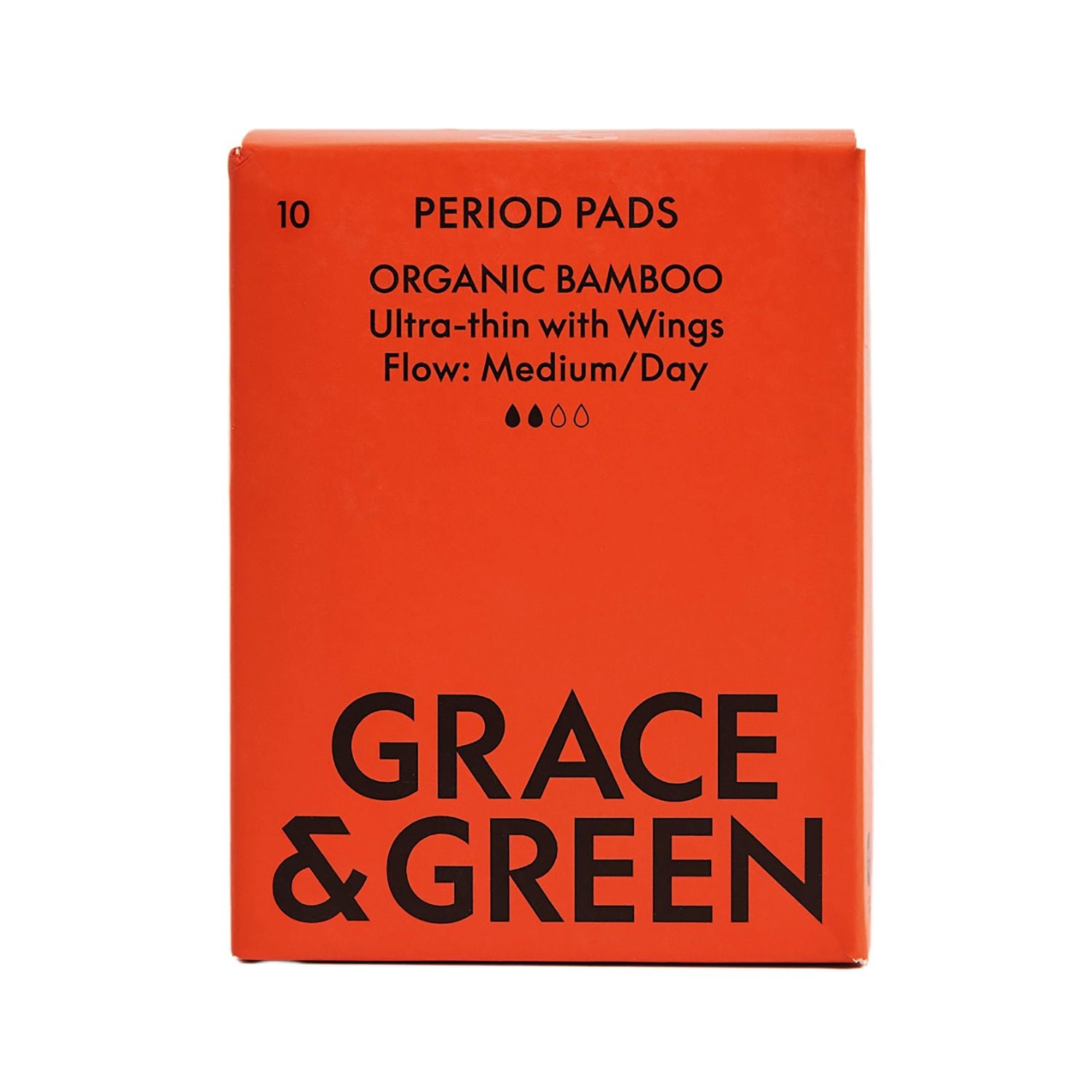 Grace and Green Organic Cotton Bamboo Medium Period Pads (Pack of 10)